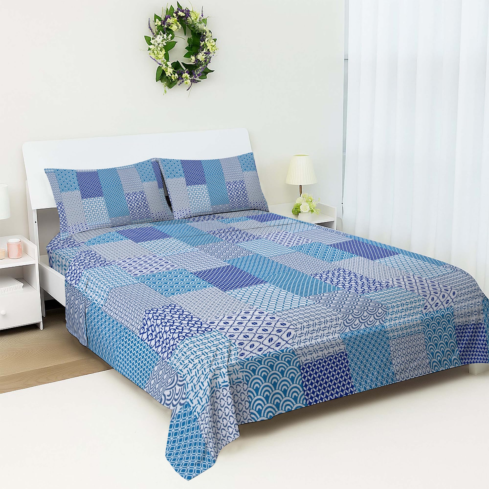Bloombedding Printed Small Double Flat Sheet Bed Set | Cozy Single Flat Sheet with Pillowcase | Strong, Lightweight & Easy Care Bedding