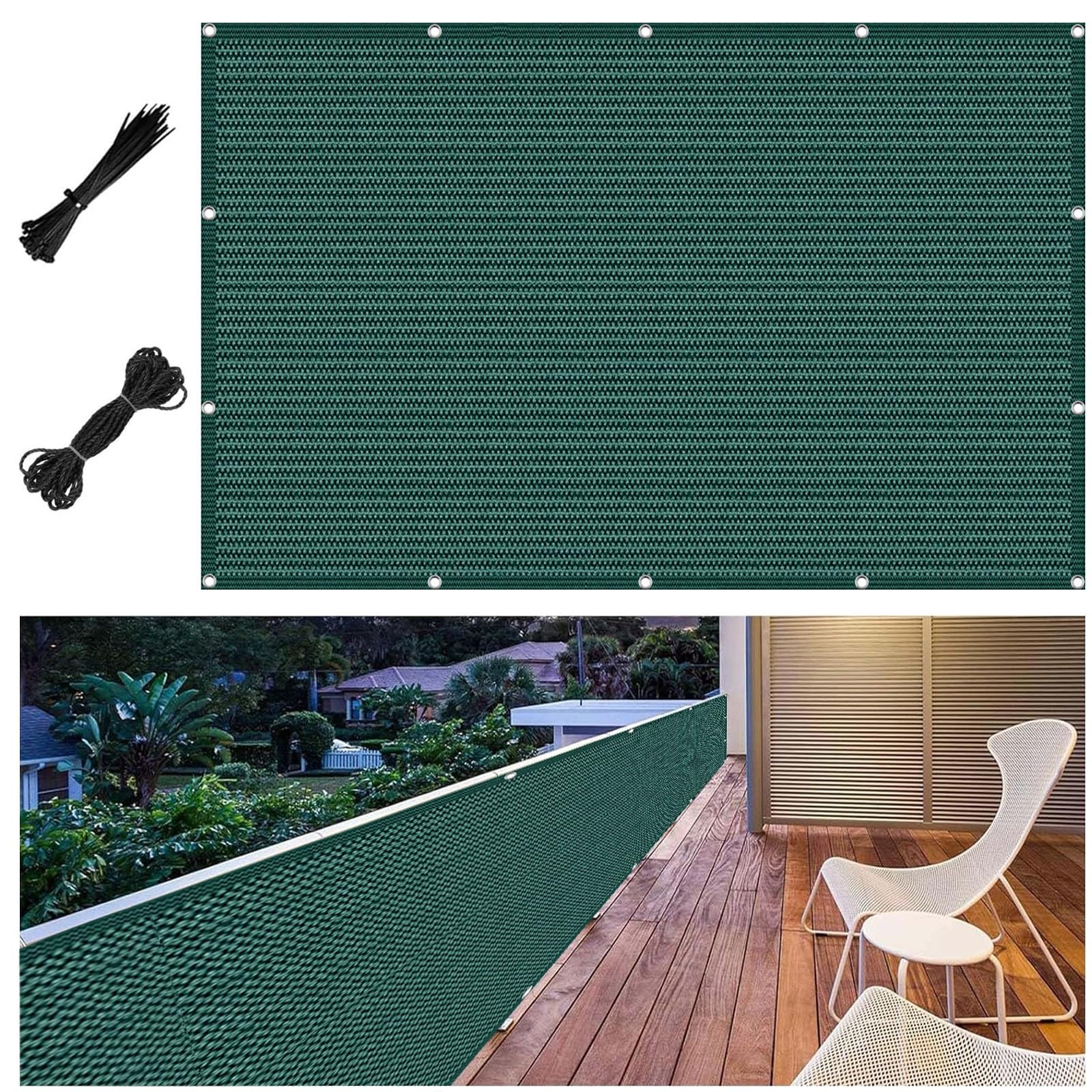 Giardino Balcone per Protezione 185 x 735 cm per Privacy Permeabile All'Aria e All'Acqua Leggermente Trasparente Rete Copertura Ringhiera Balcone, per Balcone, Verde Scuro