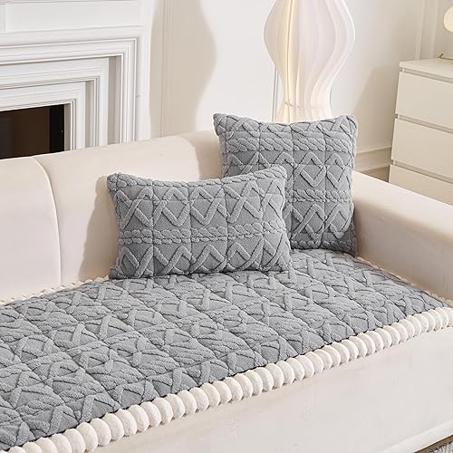 Miniatura 3 de Funda de sofá lavable para perros, funda mullida para sofá de 3 cojines, protector de muebles de felpa suave con respaldo antideslizante (gris