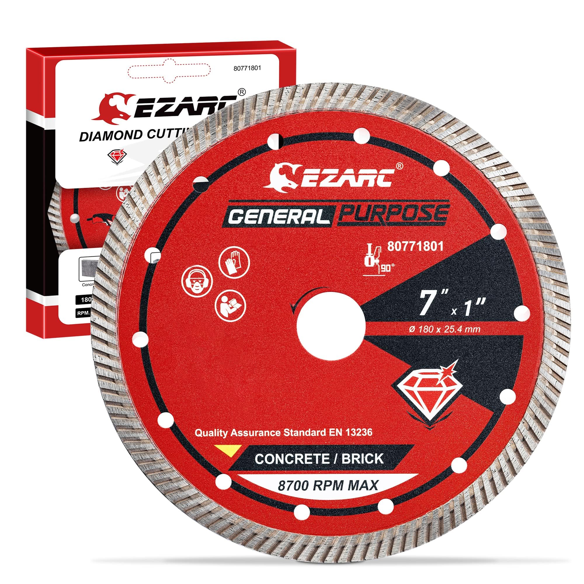 EZARC 7 inch Turbo Diamond Saw Blades for Angle Grinder, 7" Diamond Blade for Fast Cutting Concrete Granite Marble Brick, 1" Arbor with 5/8" Brass