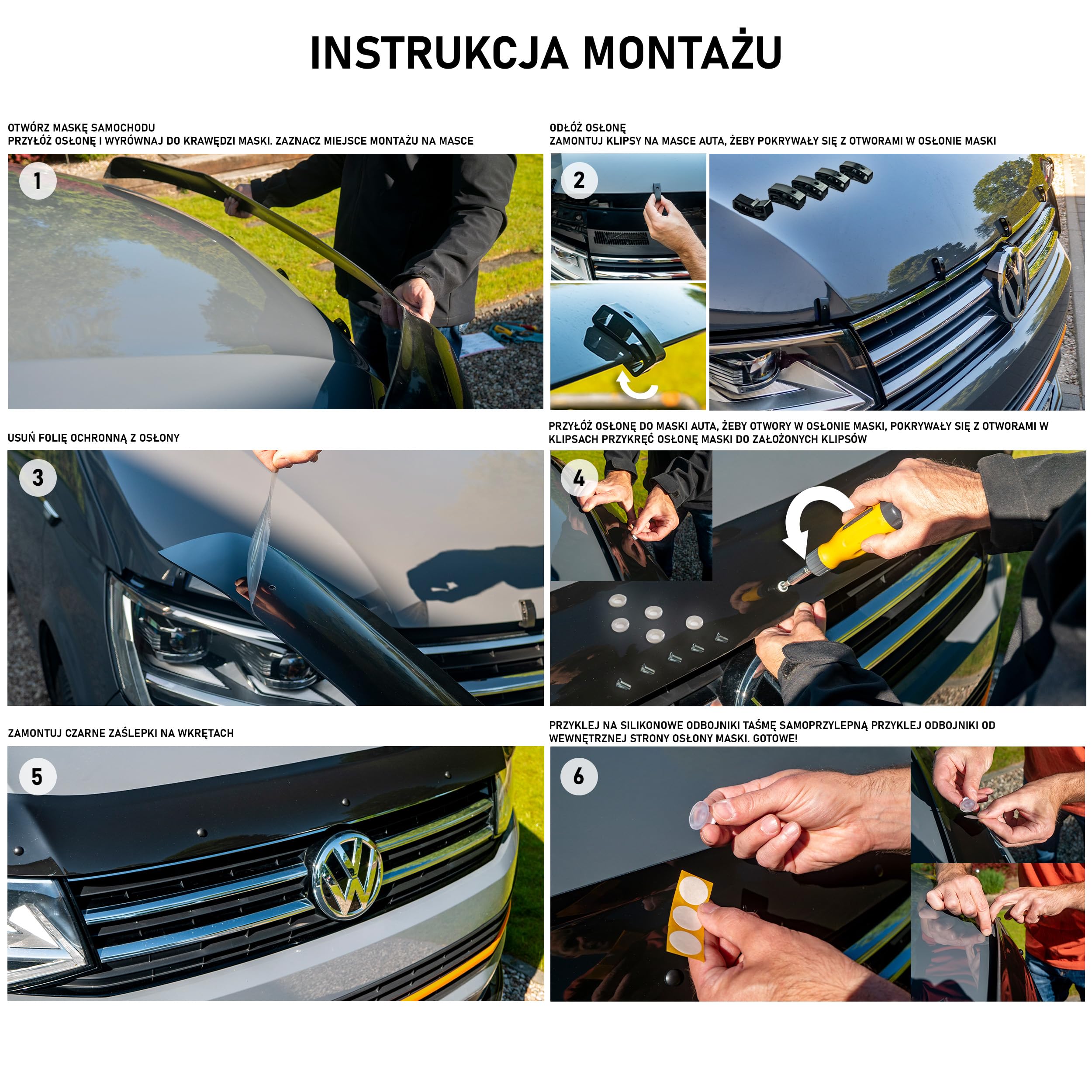 CHROMEMASTER | Akcesoria Samochodowe; Ochrona Przed Kamieniami; Osłona Maski Auta | Kompatybilna z VW T6.1 Multivan od 2019 roku | Czarne Tworzywo ABS | Deflektor Chroni Maskę Przed Uszkodzeniem