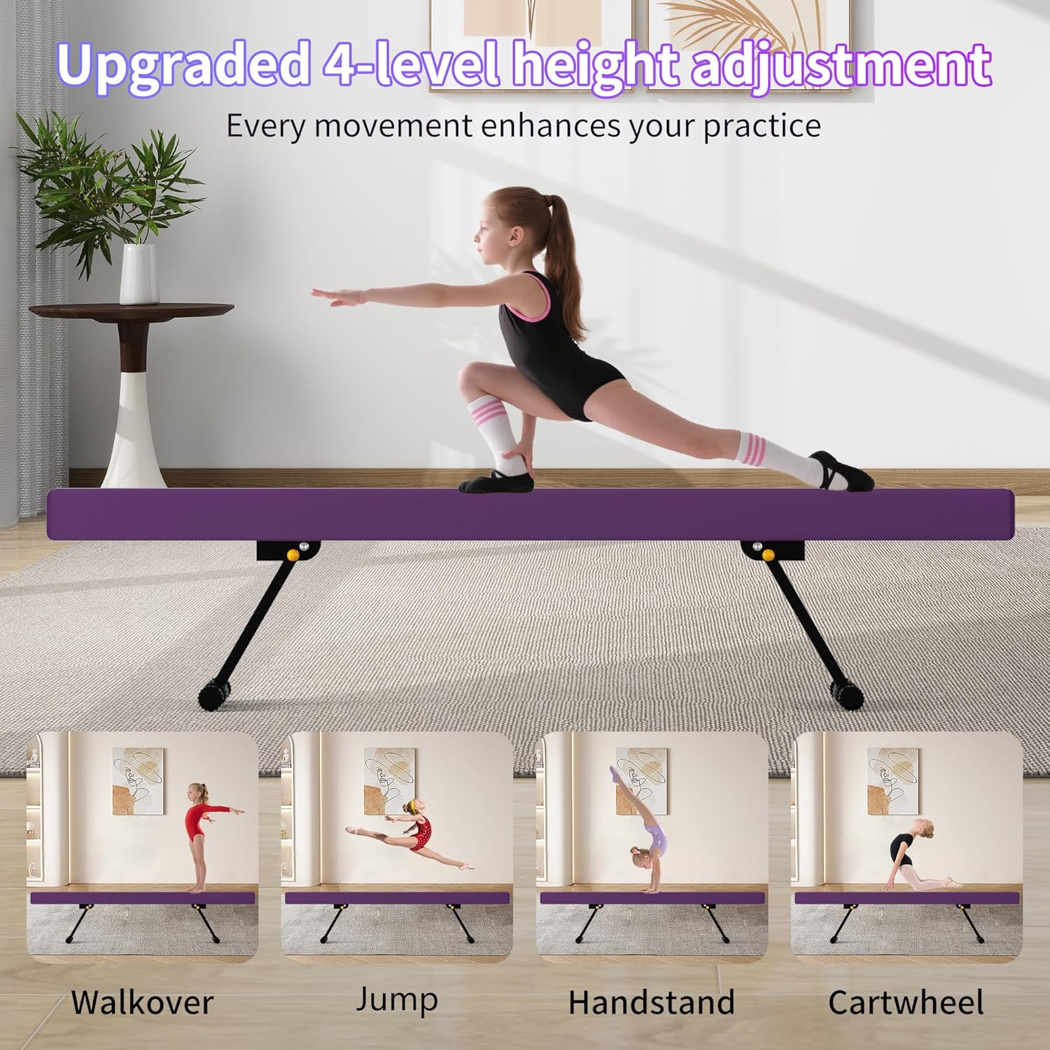 EL&IT·Wings 6ft/8ft Gymnastic Balance Beam, Adjustable High and Low Level Floor Beam - Highly Stable - Gym Practice Training Equipment for Kids Children Girls Home