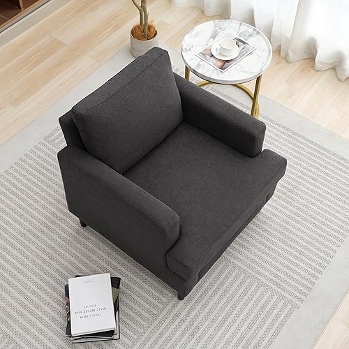 Miniatura 5 de Weture Silla decorativa Mid-Century moderna, sillón de tela de lino para sala de estar, cómodas sillas tapizadas de lectura para dormitorio, sofá
