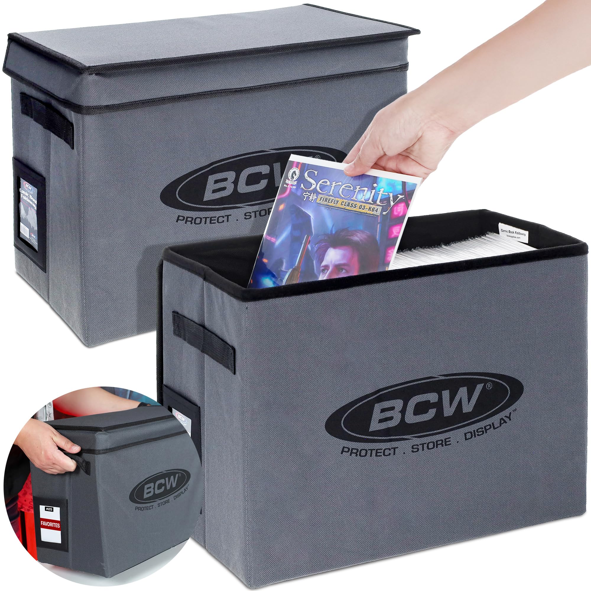 Comic Book Storage Box - 2 ct | Foldable Case | Each fits 125-150 Sleeved and Boarded Comic Books | Comic Book Storage For Silver, Bronze, and Current Comics (2 Pack, Gray)