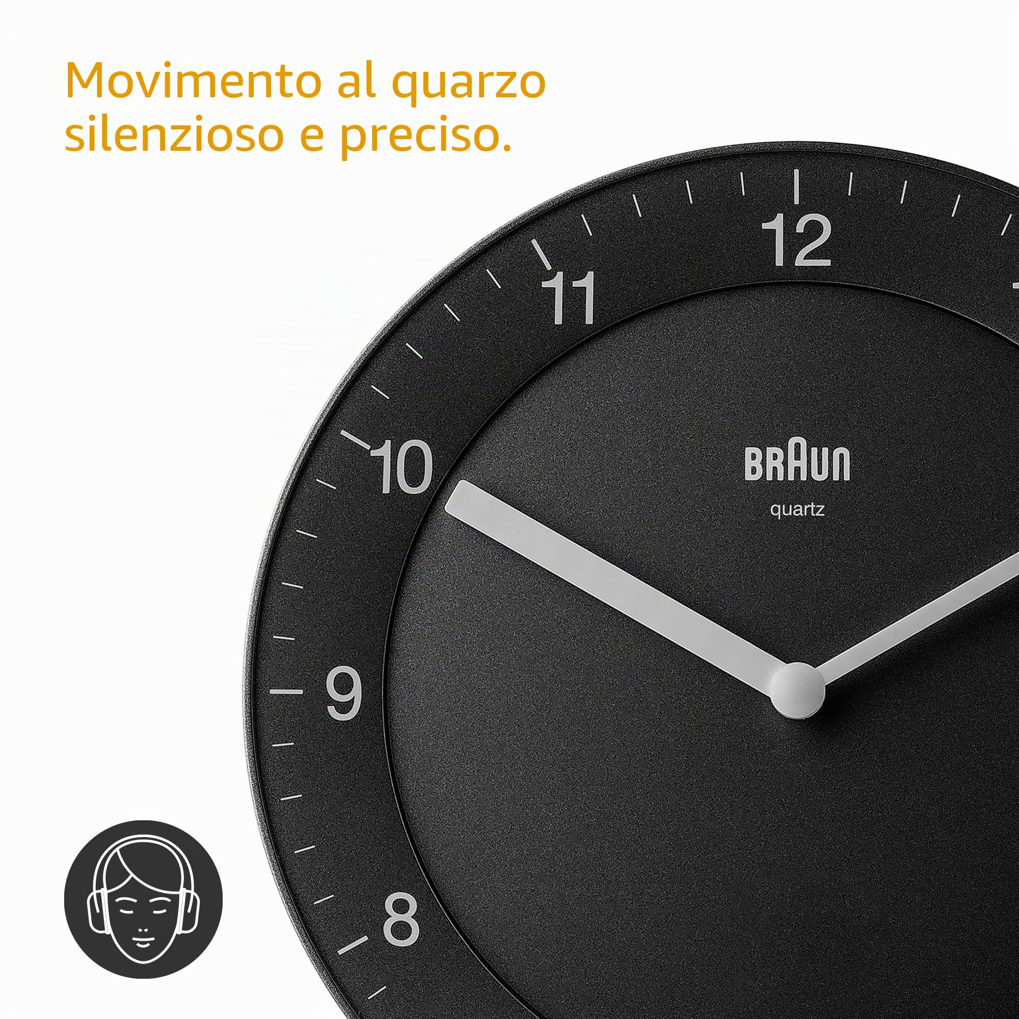 Orologio da Parete Analogico Classico Braun con Movimento al Quarzo Silenzioso, Facile da leggere, Diametro di 20 cm, colore nero, modello BC06B.