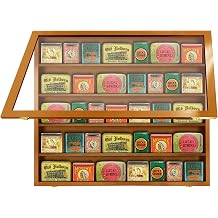 PENNZONI Tobacco Tins Display Case - Pipe Tobacco Tins Display Box, Crystal Clear Acrylic Tobacco Tins Collection, Wooden Storage Box Display w/Walnut Finish
