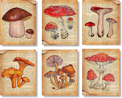 Pósters de arte botánico vintage para pared estética de habitación cocina oficina aula dormitorio comedor estampado rústico de hongos vintage arte