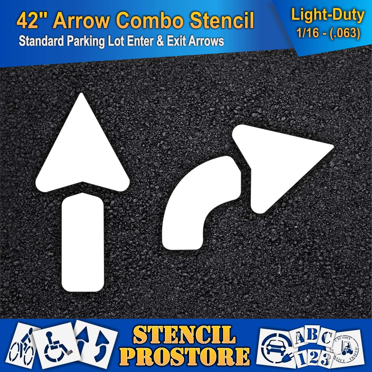 Pavement Stencils - 42 inch - Straight & Turn Combo Arrow KIT - (2 Piece) - 42" x 20" x 1/16" (63 mil) - Light-Duty