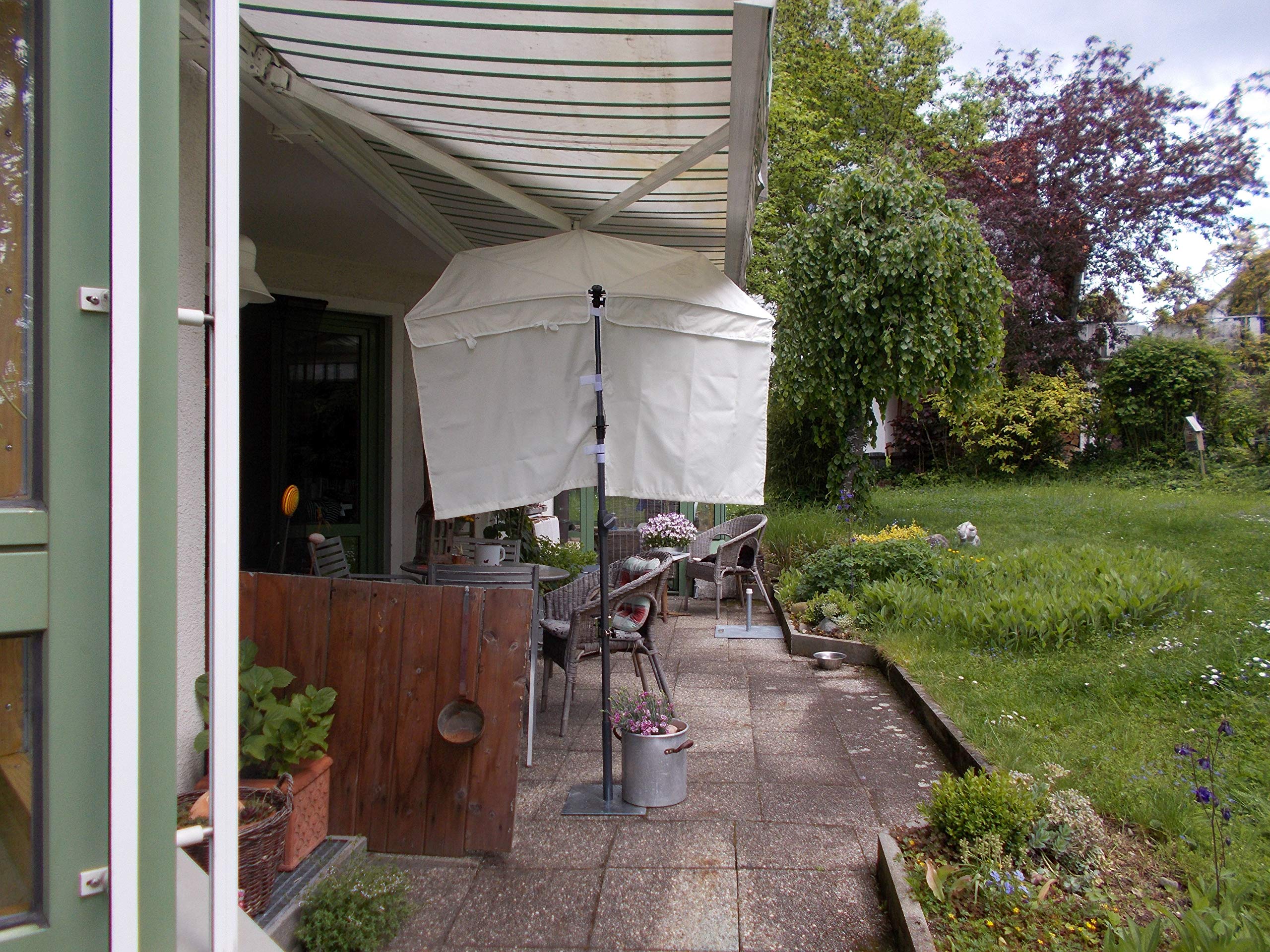holly Kleiner MARKISEN - ERGÄNZUNGS - Balkon-FÄCHERSCHIRM Natur mit 2 kostenlosen Test Volant + Schirmstab + Schirmständer - STABIELO