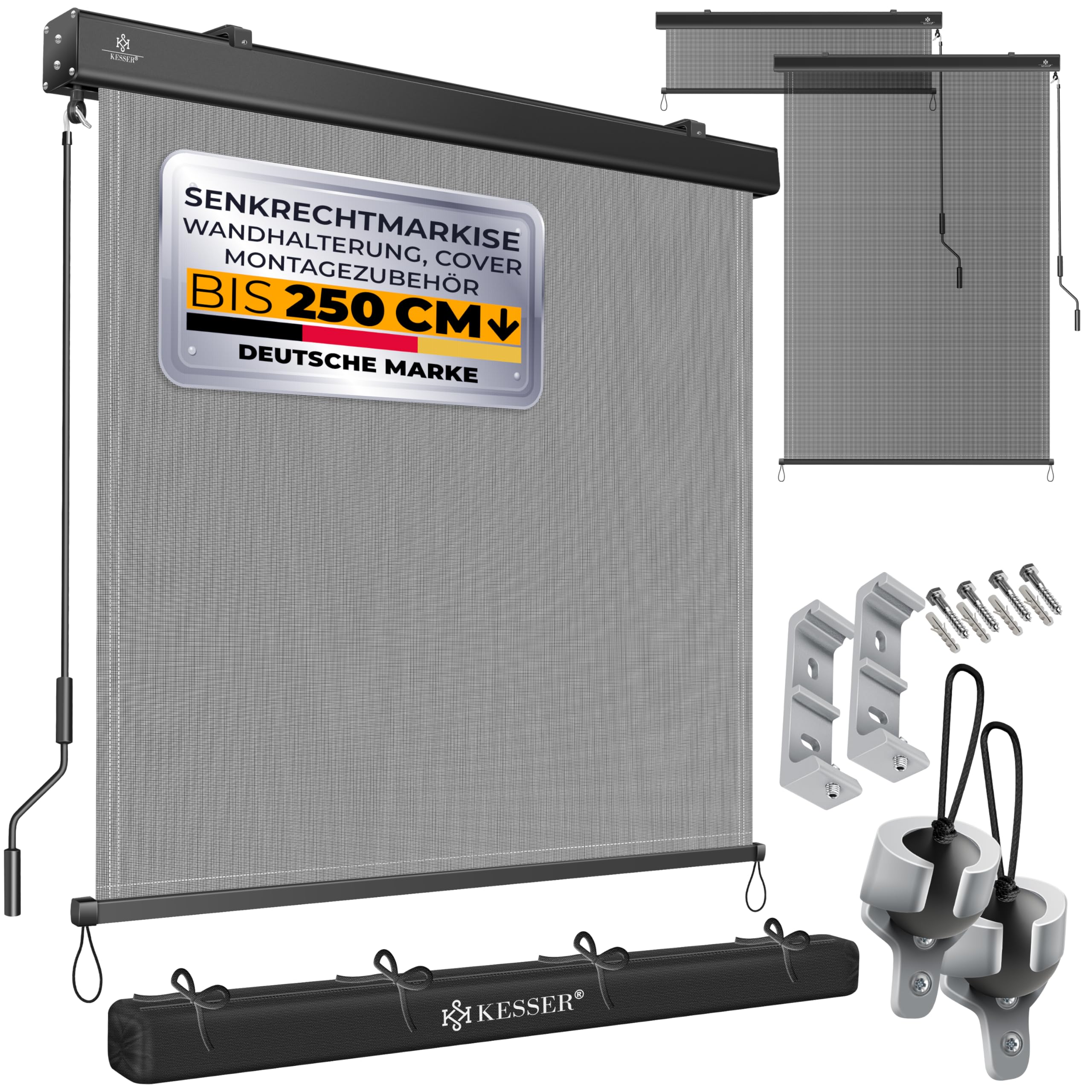KESSER® Senkrechtmarkise 160x250cm Außenrollo Handkurbelmechanismus Balkonrollo Sonnen-und Sichtschutz Beschattung Sonnenschutz mit Kurbel Markisenkasten Balkon & Terrasse inkl Montageset & Abdeckung