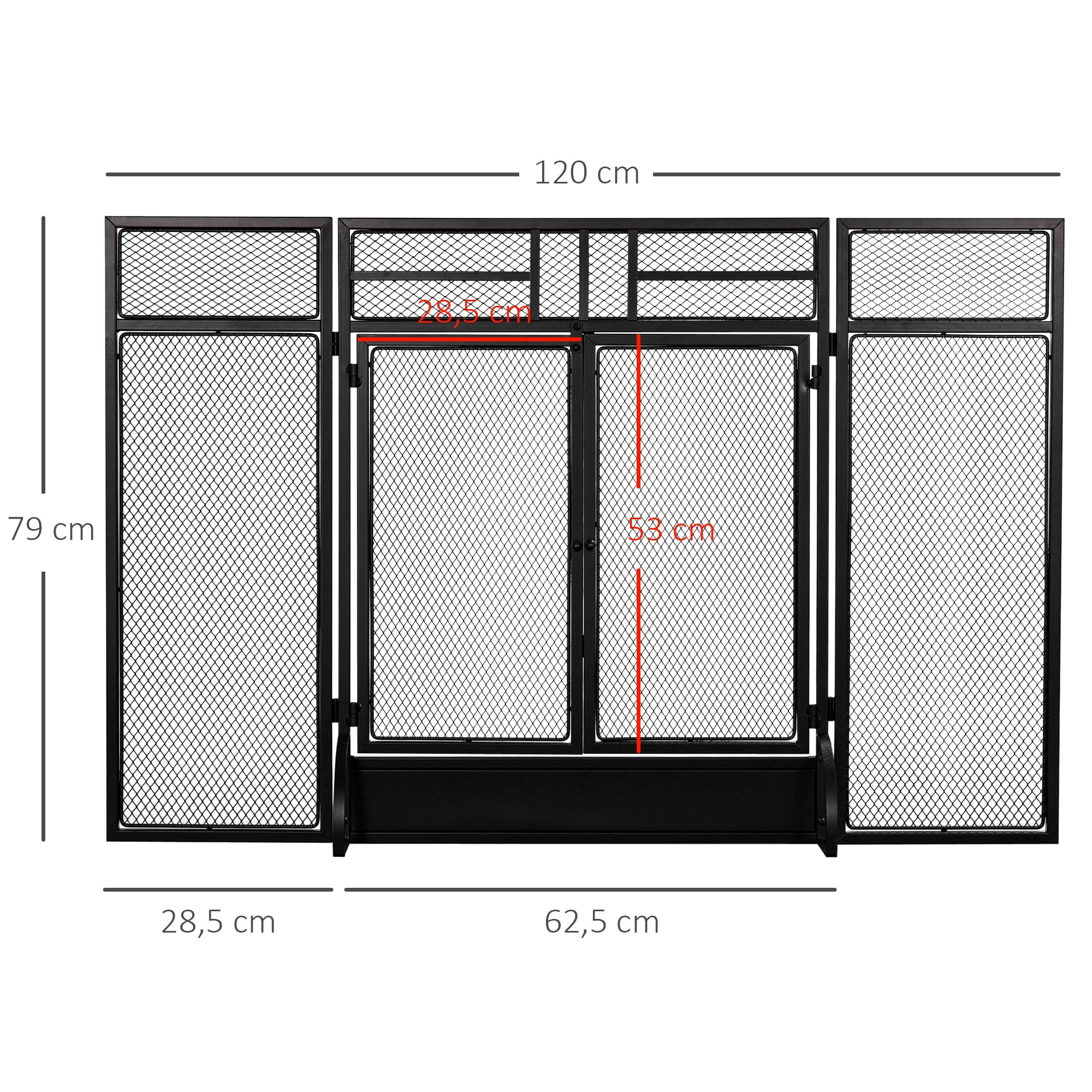 HOMCOM Salvachispas Plegable Pantalla Protectora de Chimenea de 3 Paneles con Doble Puerta y Pies Adicionales 120x11,5x79 cm Estructura de Metal Negro