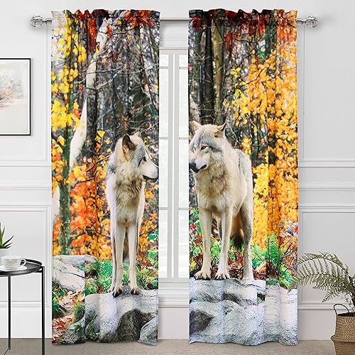 Loft Living Wolves - Par de cortinas con impresión panorámica digital, 76 x 84 pulgadas, multicolor