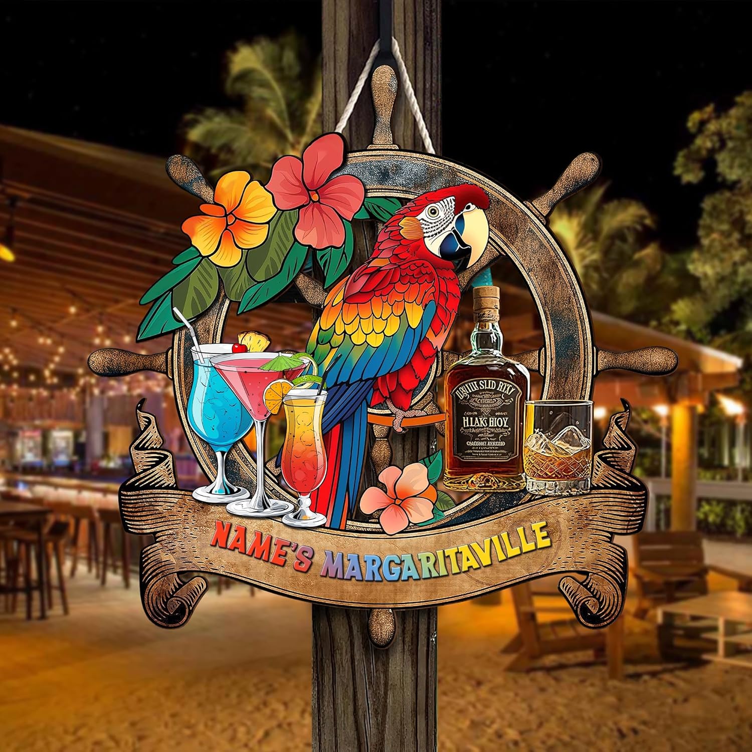 Custom Tiki Bar Pool Bar Wooden Sign Door Wall Plaque, Lounge Poolside Backyard Bar & Grill Porch Deck Patio Garden Yard Firepit Decorations Outdoor Open Bar, Personalized Gifts for Family (15)