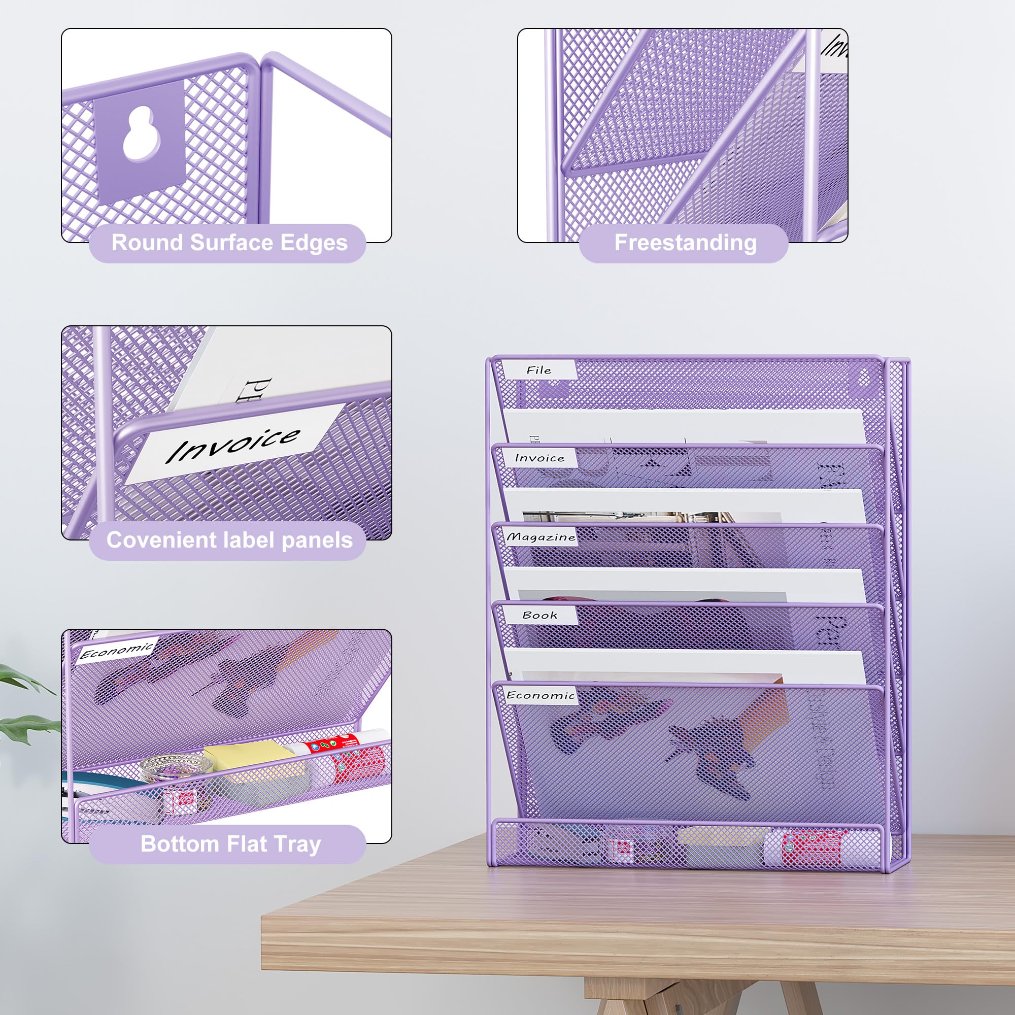 EasyPAG Supporto da parete per archivio, 6 ripiani, verticale, da appendere, per ufficio, casa, colore: nero
