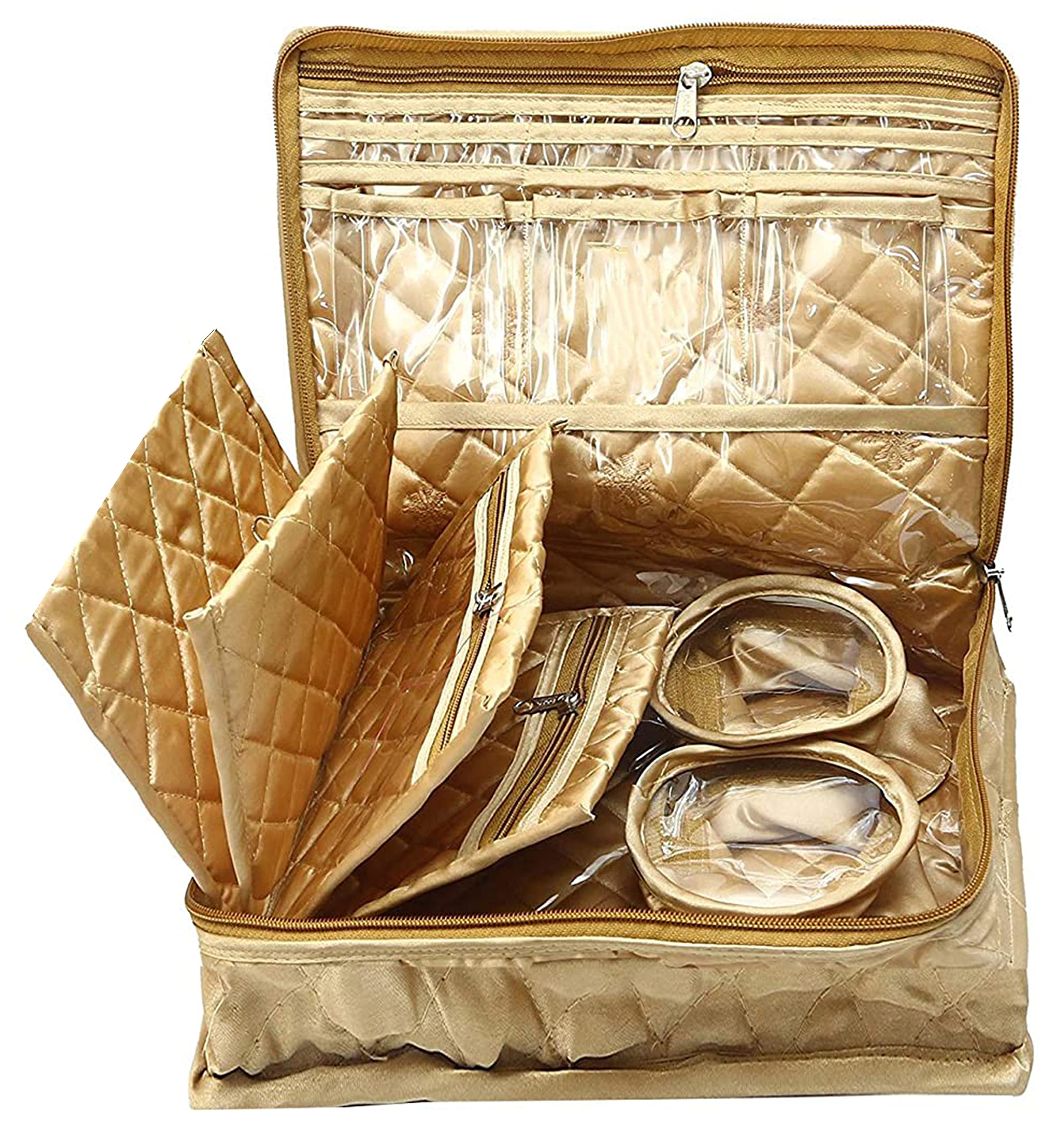 atorakushon atorakushon® Satin Golden Multipurpose Make Up Pouch Jewellery Cosmetic Organizer Necklace Pouches Traveling Kit for Women's-picture-44