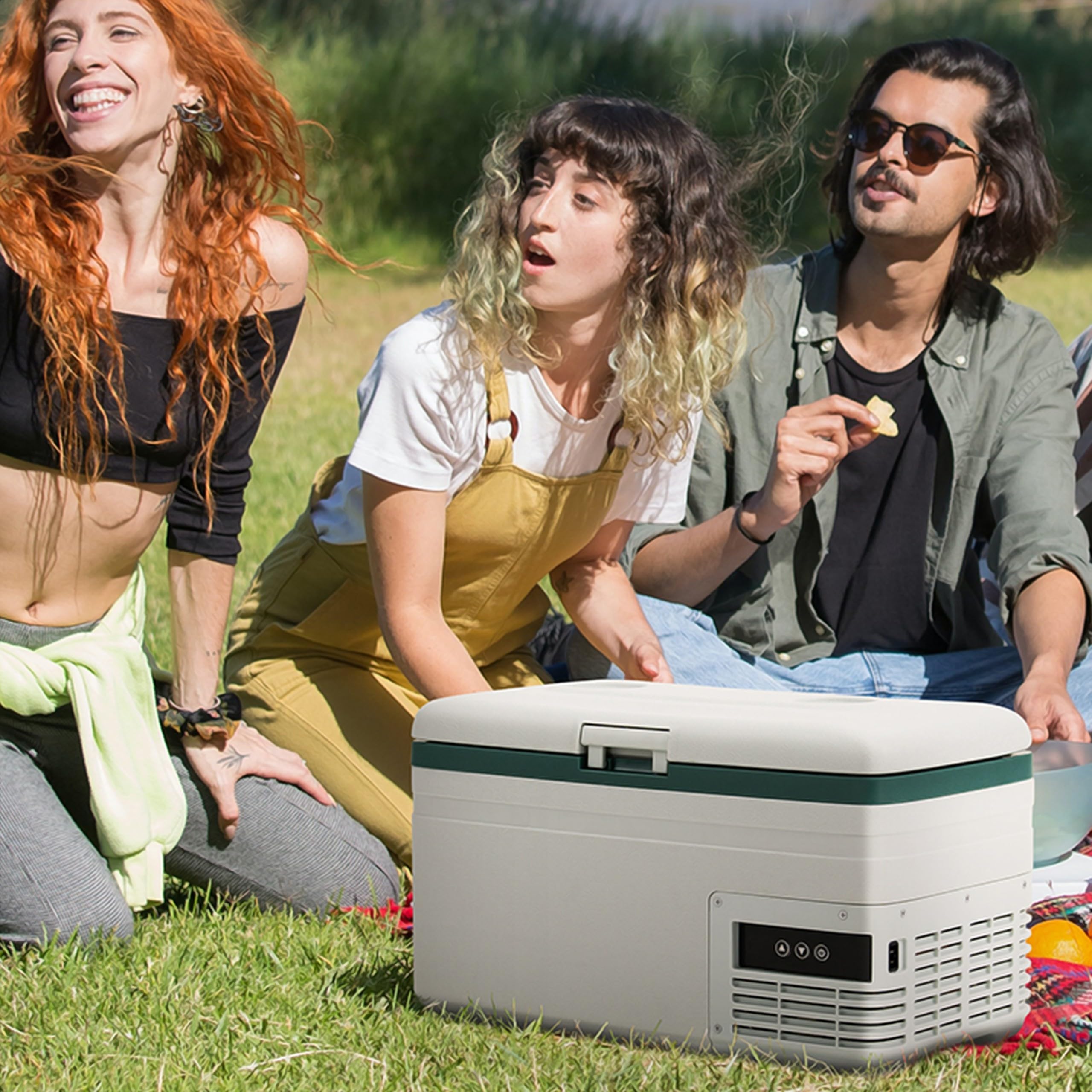 Lodówka Turystyczna Kompresorowa 15L – Kompaktowa Mini Lodówka z Aplikacją i Trybem ECO, 12V/24V/230V do Samochodu, Ciężarówki, Biura i na Kemping, Zamrażarka do -20°C, Szaro-Zielona
