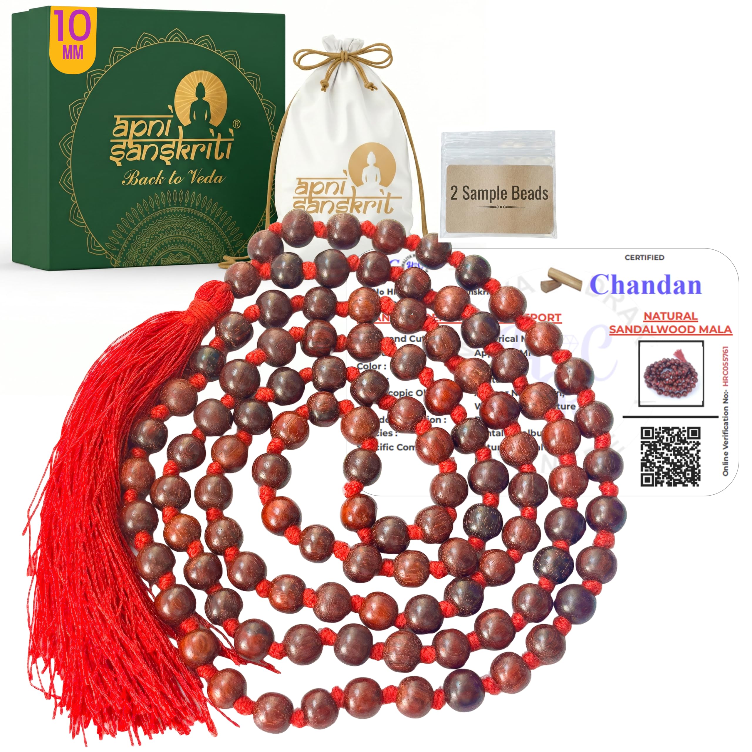 Apnisanskriti Lal Chandan Mala (Red Sandalwood Rosary) for Japa and Men & Women (7-8mm, Large Bead Size, 108+1 Beads, Lab Certified) - Natural Lal/Red Chandan Beads-image-9