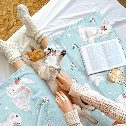 Miniatura 4 de FJPT Manta de primavera de Pascua conejos y flores manta de felpa acogedora y suave para sofá cama sofá viajes campamento para adultos y niños color