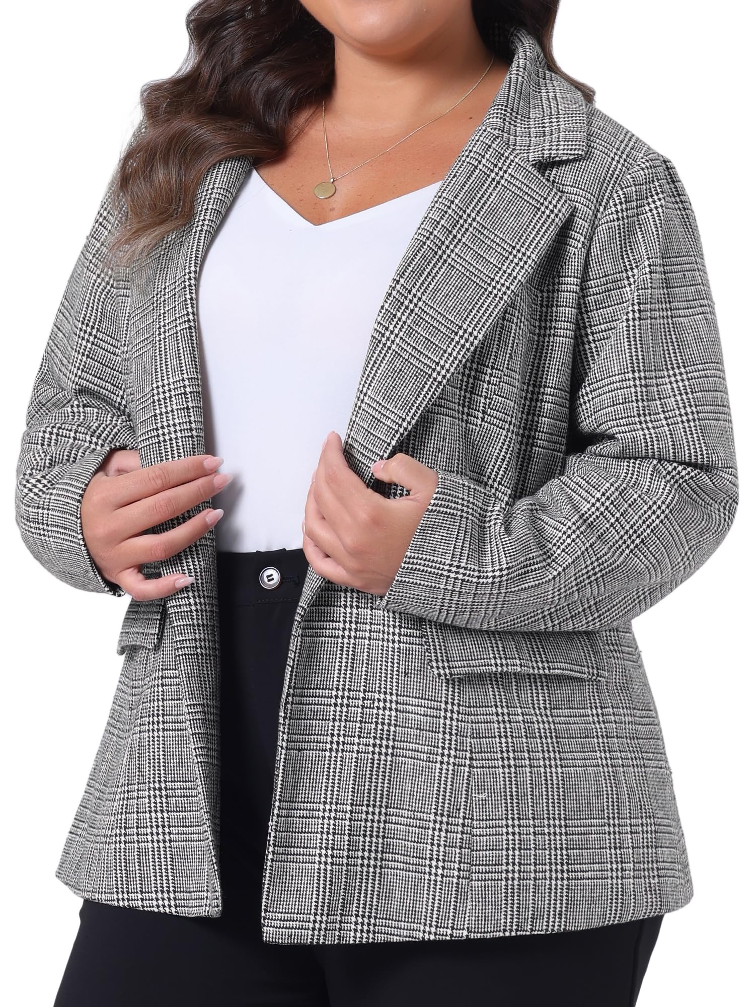 Agnes Orinda Blazers for Women Plus Size Plaid Notched Lapel Long Sleeve Business Casual Blazer Jackets
