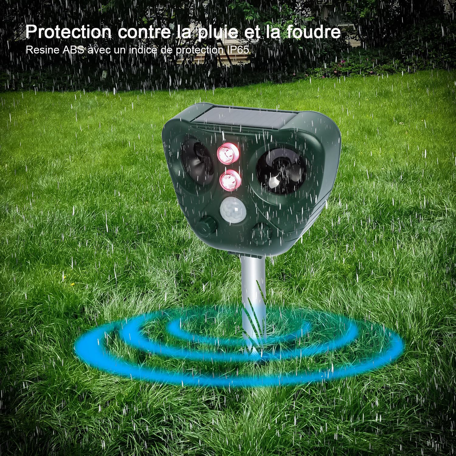 Repulsif Ultrason Chat, Repulsif Chat Exterieur Ultrason Etanche IP66, Rechargeable par énergie Solaire/USB, Empêche Les Chats, Les Chiens, Les Oiseaux, pour Le Jardin, Le Terrain...