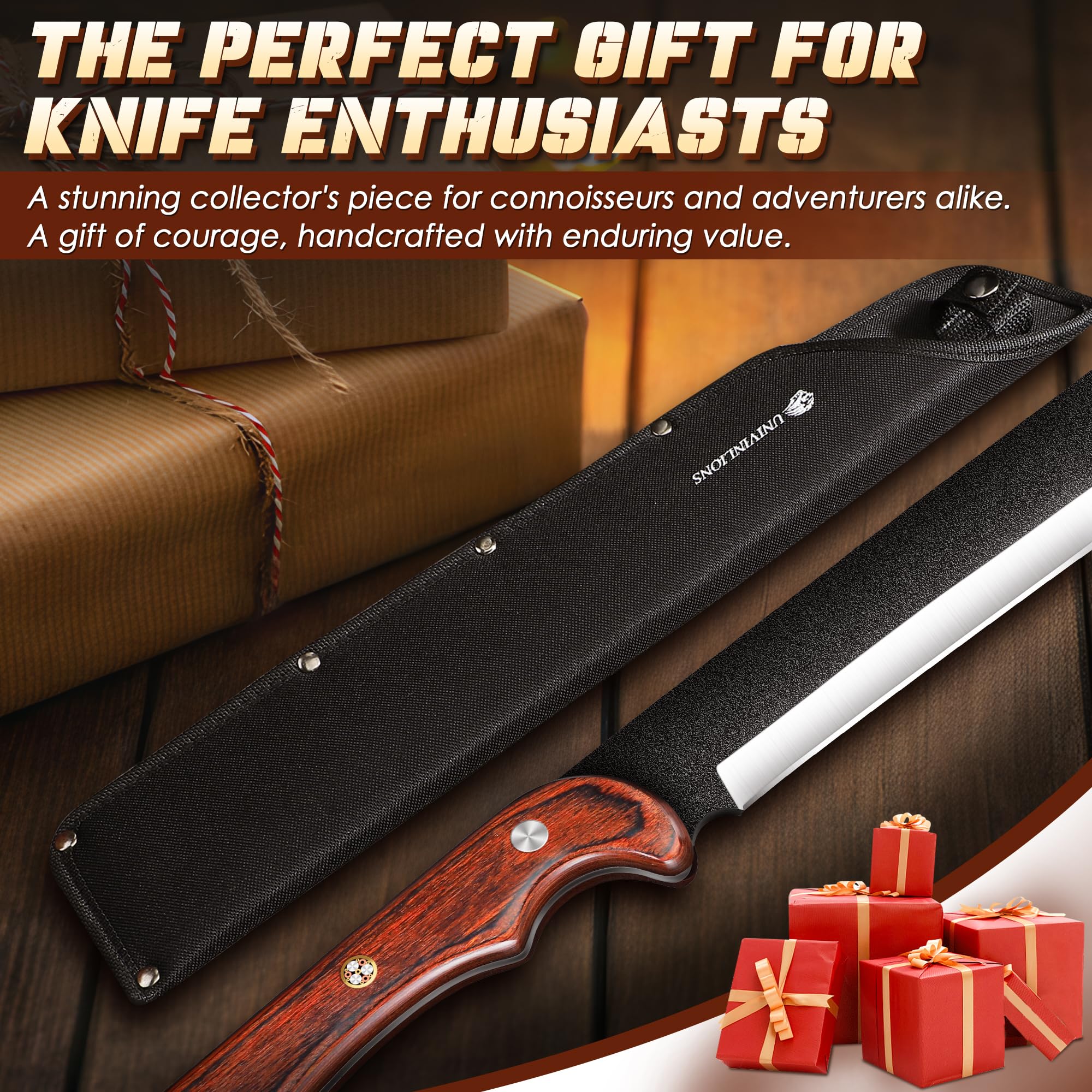 Japanische Machete Scharf Outdoor Survival | 30cm Hochgekohltem Stahl Fulltang-Design, Ergonomie Holzgriff & Nylonscheide – Bushcraft Messer für Garten, Wandern & Gartenarbeit,Geschenk