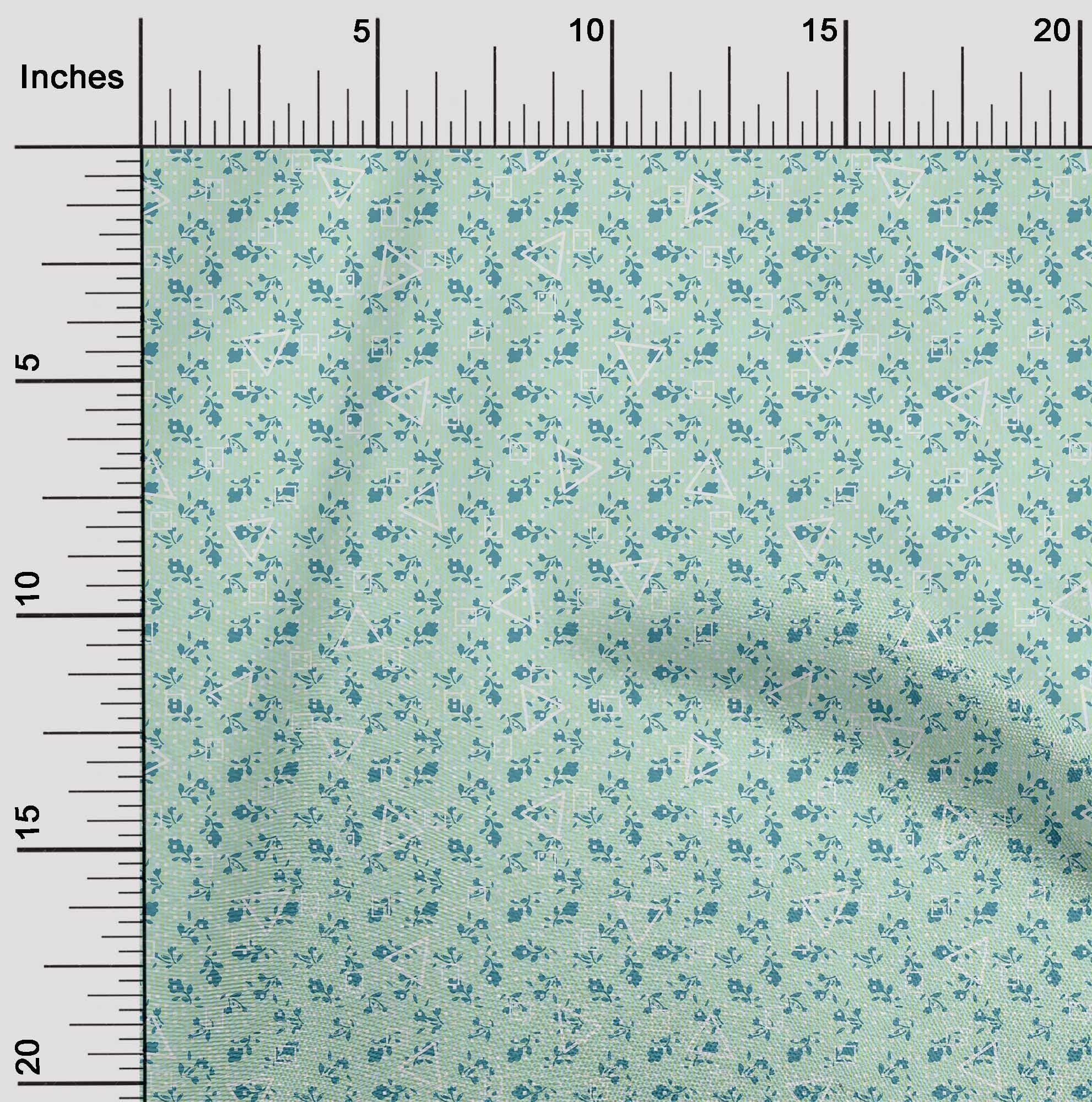 oneOone Cotton Flex Arctic Blue Fabric Leaves,Floral & Triangle Geometric Sewing Material Print Fabric by The Yard 40 Inch Wide