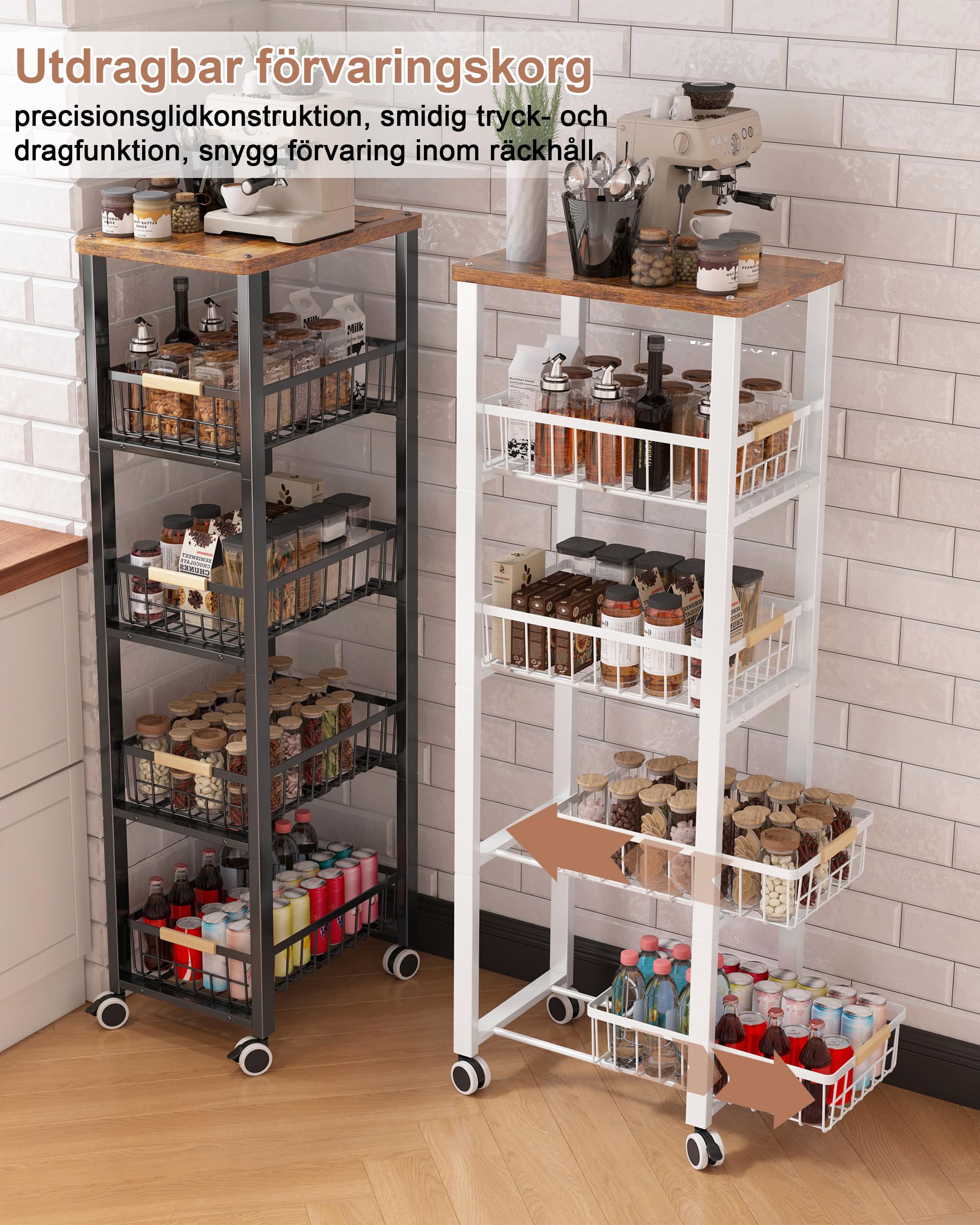Verdulero Cocina con Ruedas,Carrito de Cocina con Ruedas 5 Niveles,Verdulero Cocina de Placa Superior, Negro