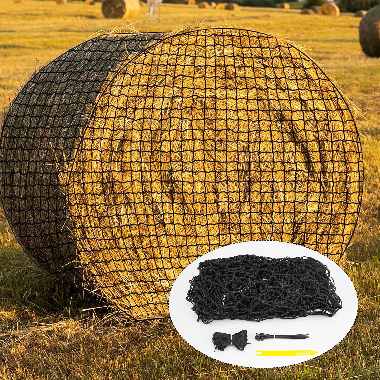 Aisny Grand Filet à Foin pour Chevaux, Filet Foin Botte Ronde Diamètre 180cm Hauteur 180cm Maille 4,5cm x 4,5cm Filet à Foin pour Balles Rondes Râtelier à Foin Fournitures pour Chevaux