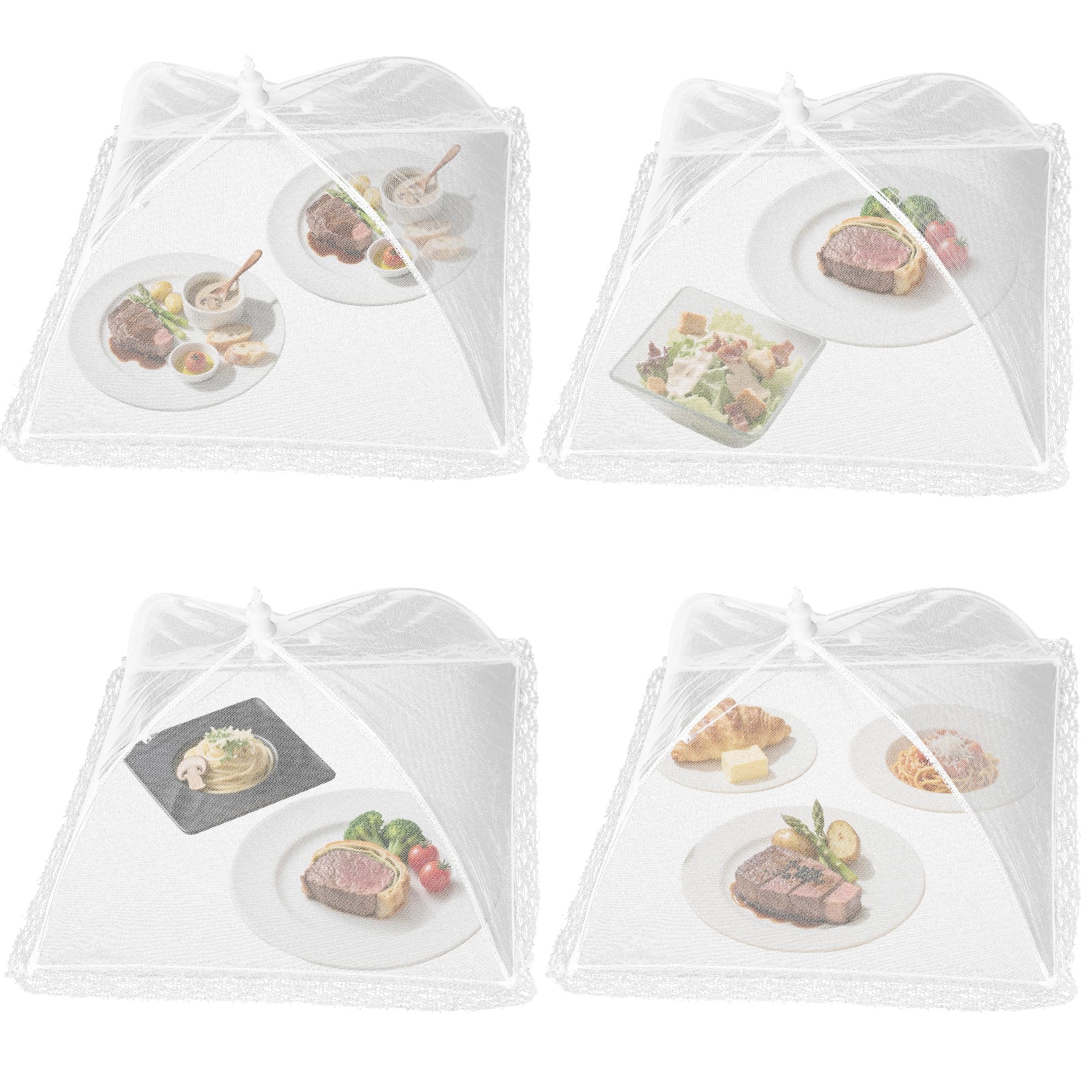 Lebensmittelabdeckungen 4er Set – 17 Zoll Pop-Up Netzhaube Faltbar & Wiederverwendbar – Fliegenschutz für Picknick, Grill, Camping – Abdeckhaube gegen Insekten & Fruchtfliegen