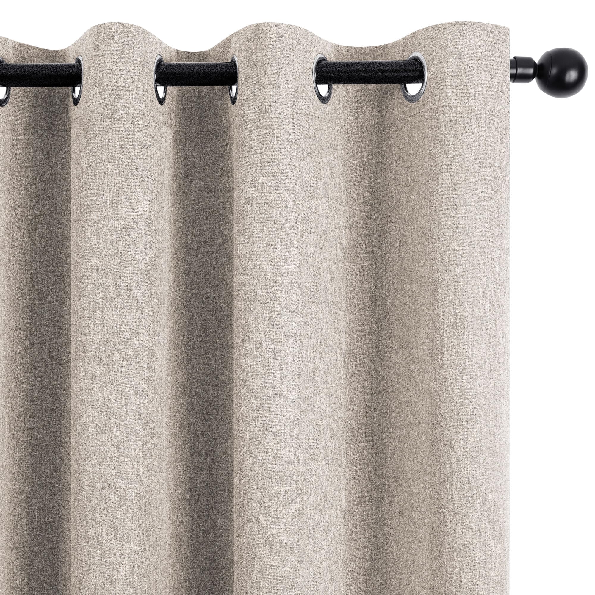 Deconovo Double-sided Faux Linen Thermal Eyelet Curtains Full Blackout Curtains for Living Room & Bedroom, W66 x L72 Inch, Linen, One Pair