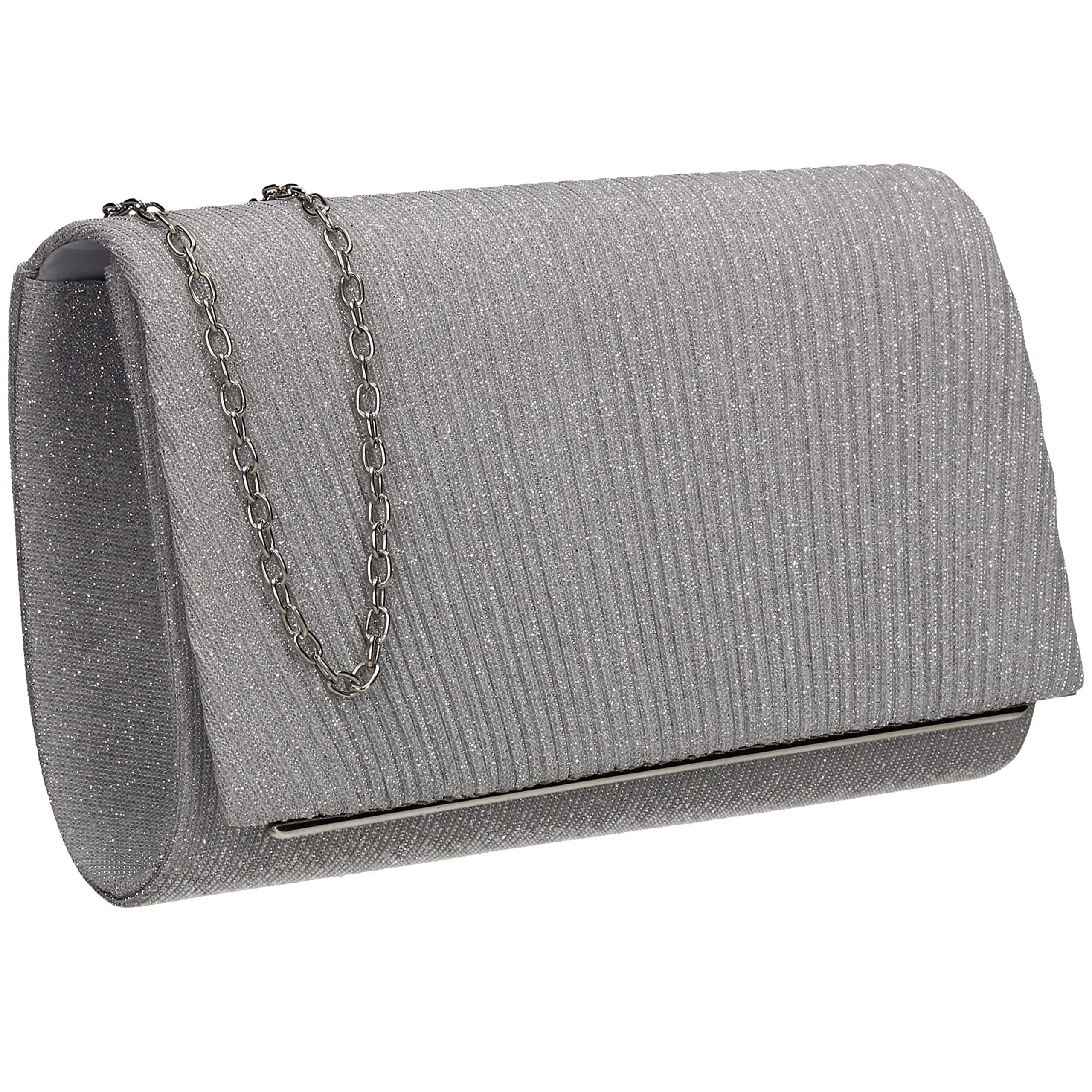 SwankySwans Amy Womens Sparkly Shiny Party Prom Wedding Evening Clutch Bag Purse (Silver)