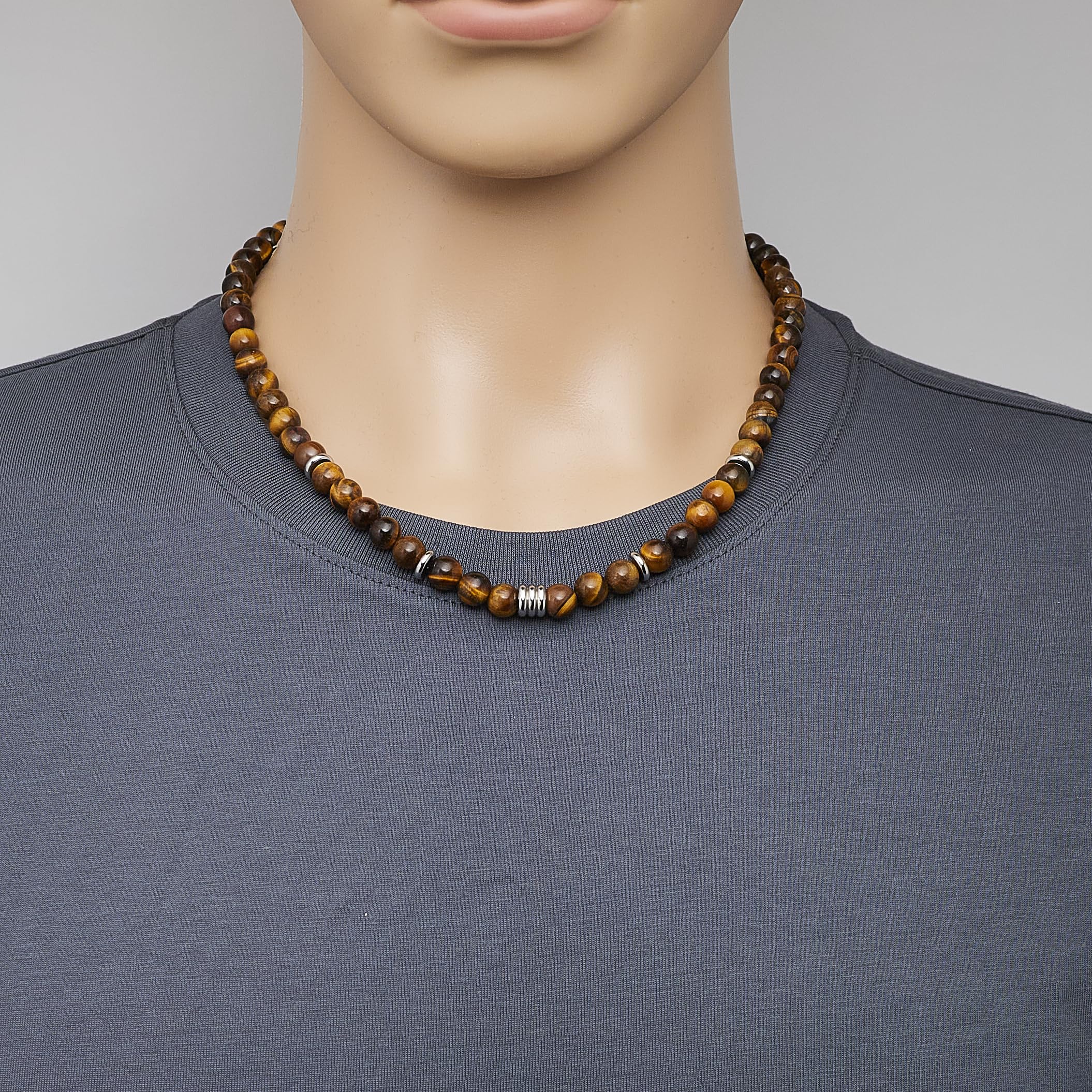 Handgefertigte Tigerauge Türkis Achat Halskette 8mm 50cm Natürliche Edelsteine Kristallschmuck