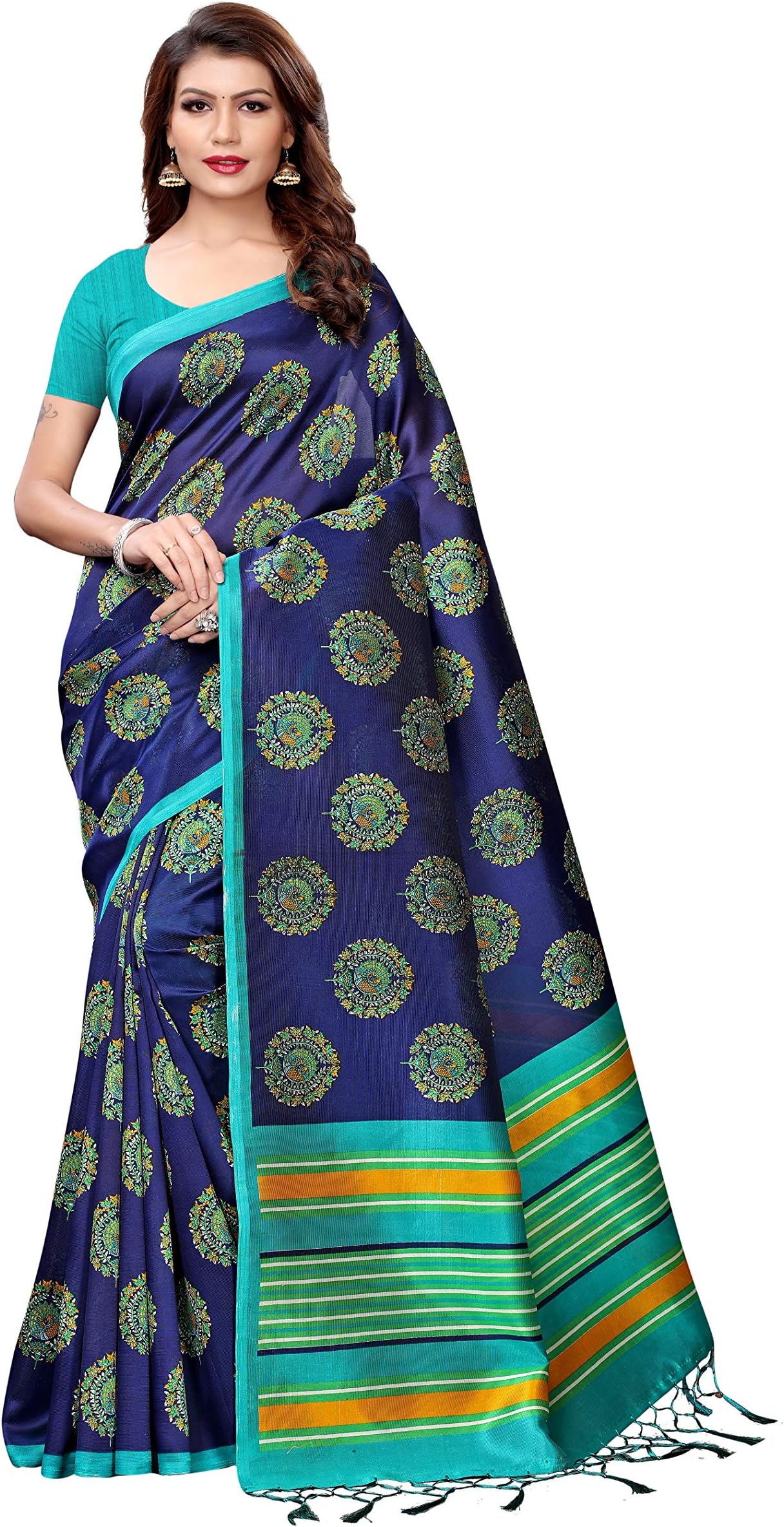 GoSriKi Women's Silk Saree (Florent-Blue