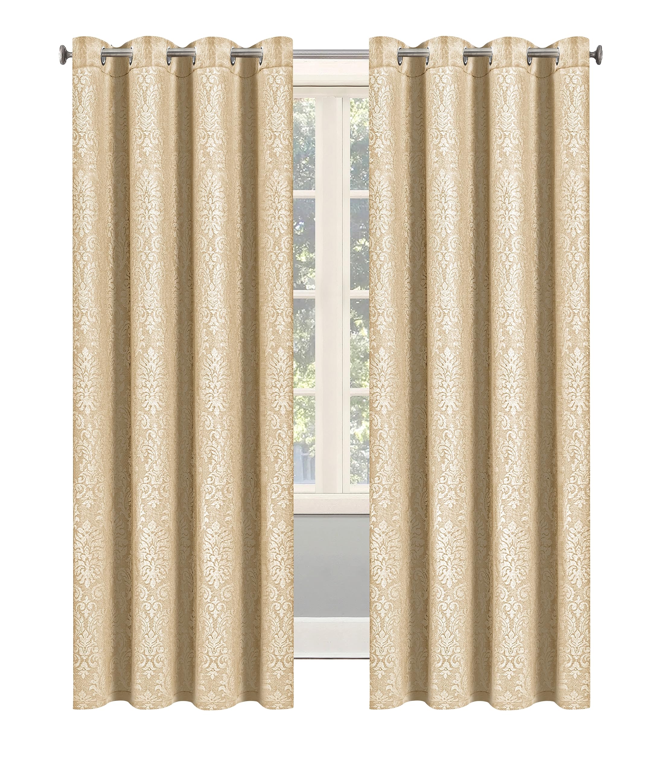 OpulentDreams Embossed Woven Thermal Curtains - Room Darkening Ring-Top Curtains for Bedroom & Living Room - Includes Tie Backs - Pair of Panels (90" x 90" (228 x 228 cm), Beige - Eyelet) โ image 1