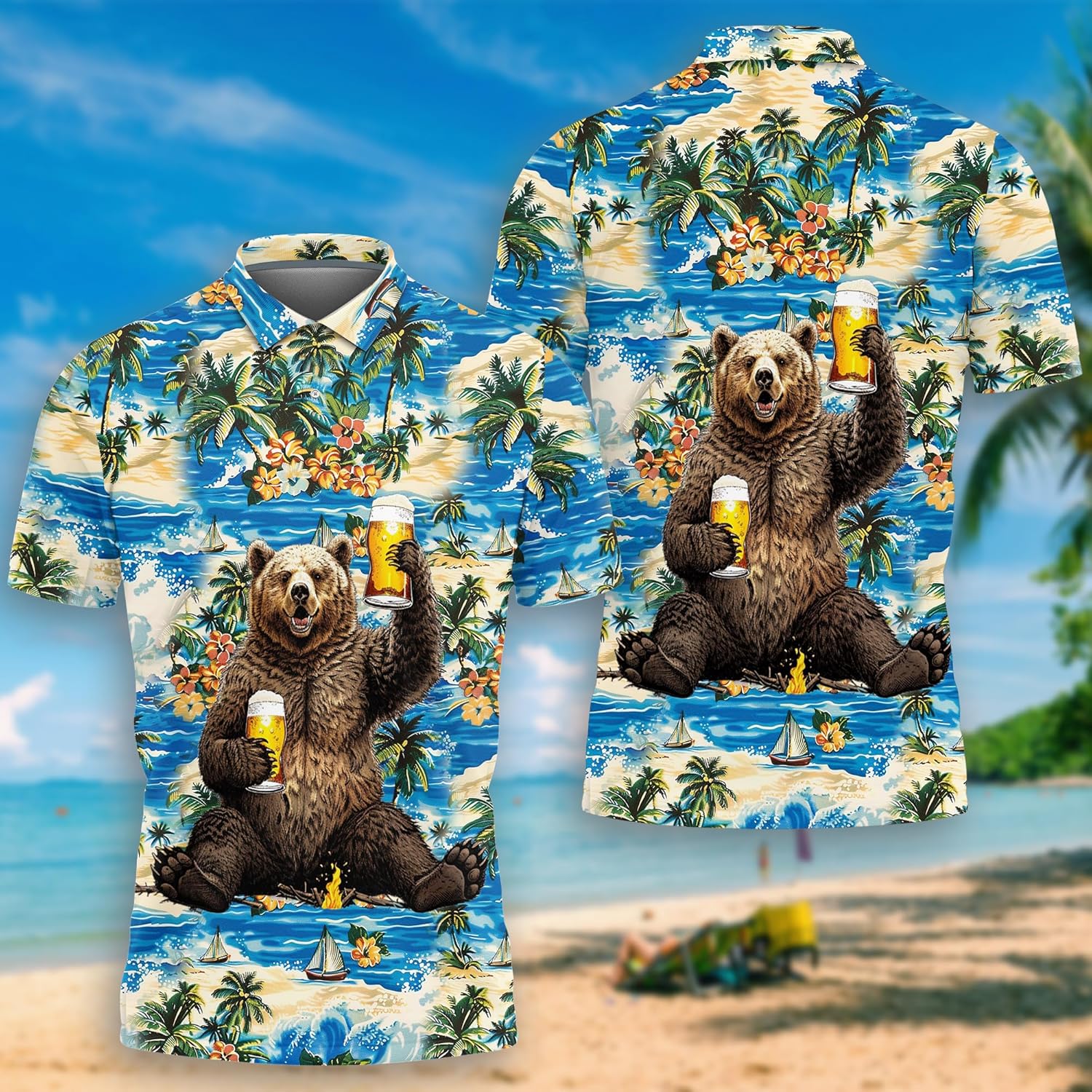Polar Bear Polo Shirts for Men Holiday Party- Wild Animal Golf Fit Short Sleeve Polo Shirts S60