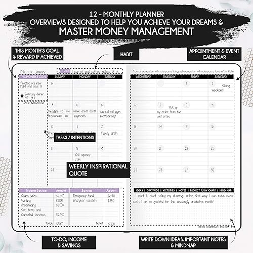 Miniatura 5 de Planificador financiero, planificador mensual de presupuesto y organizador de facturas mensuales, un viaje de 12 meses a la libertad financiera,