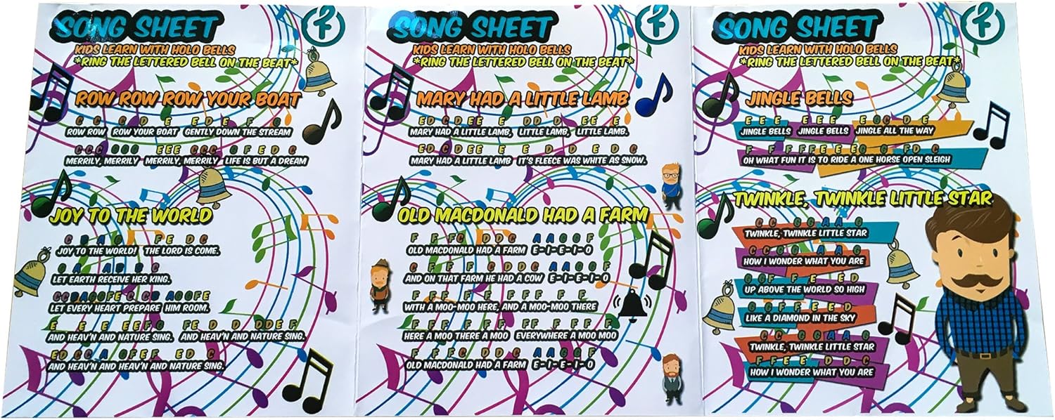 GiftedMusicKids 13 Chromatic C Hand Bell Set Diatonic Metal Bells for Children with Colorful SongBook : Musical Instruments