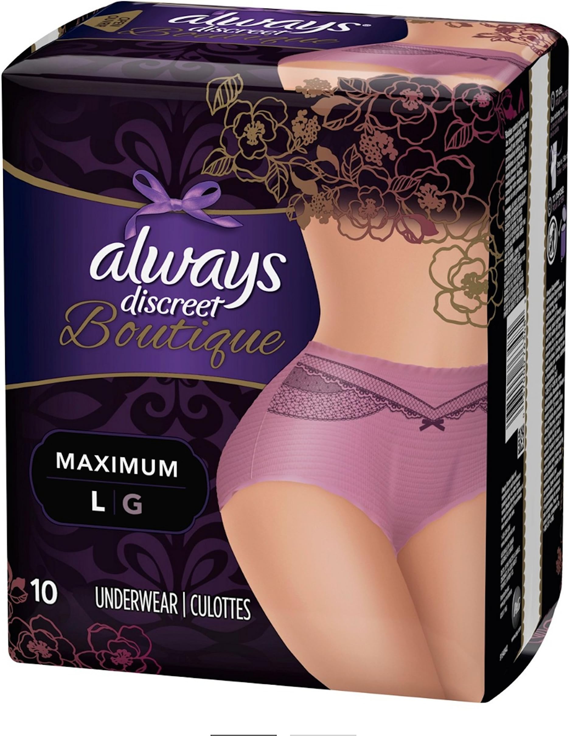 10 Count (1 Package) Large Mauve Always Discreet Boutique Incontinence Underwear Maximum