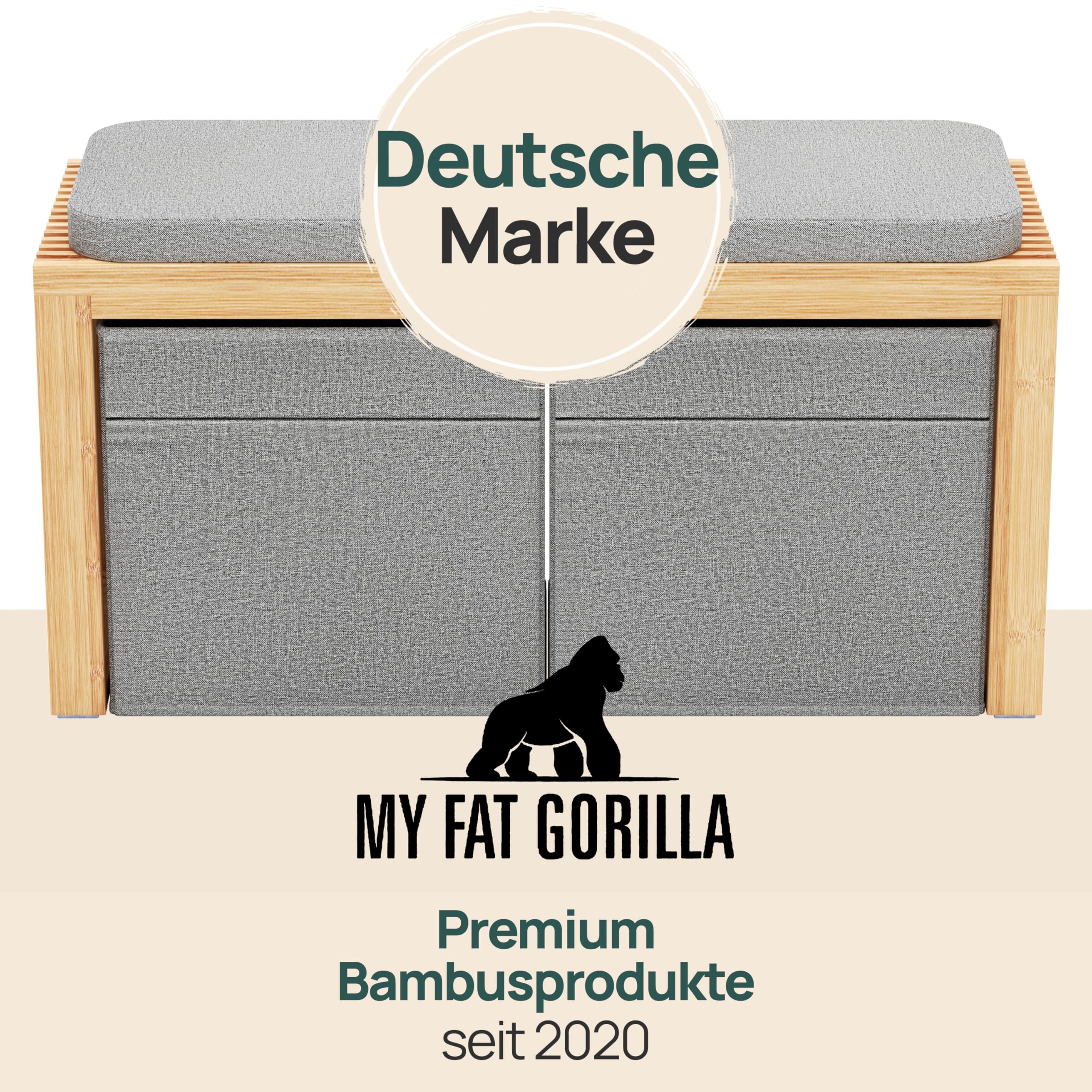 Bambus Sitzbank Mit Stauraum - Sitzbank Flur - Sitztruhe Mit Stauraum | BAM BOO BOX Truhenbank mit Stauraum - Sitzbank Schlafzimmer 90x33x43cm - Sitzbank Garderobe - Garderobenbank (Grau)