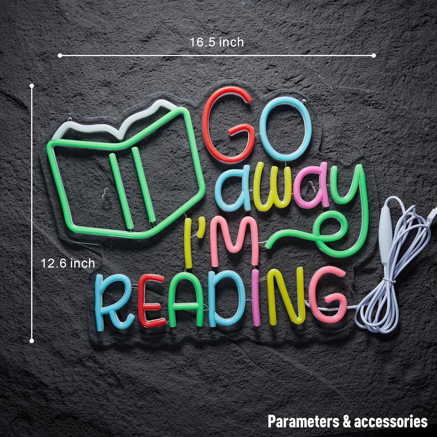 Read Books Neon Sign Go Away I Am Reading LED Light for Kids Room School Library Classroom Wall Decor Dimmable Multicolored Signs (16.5 X 12.6 inch) - Image 5