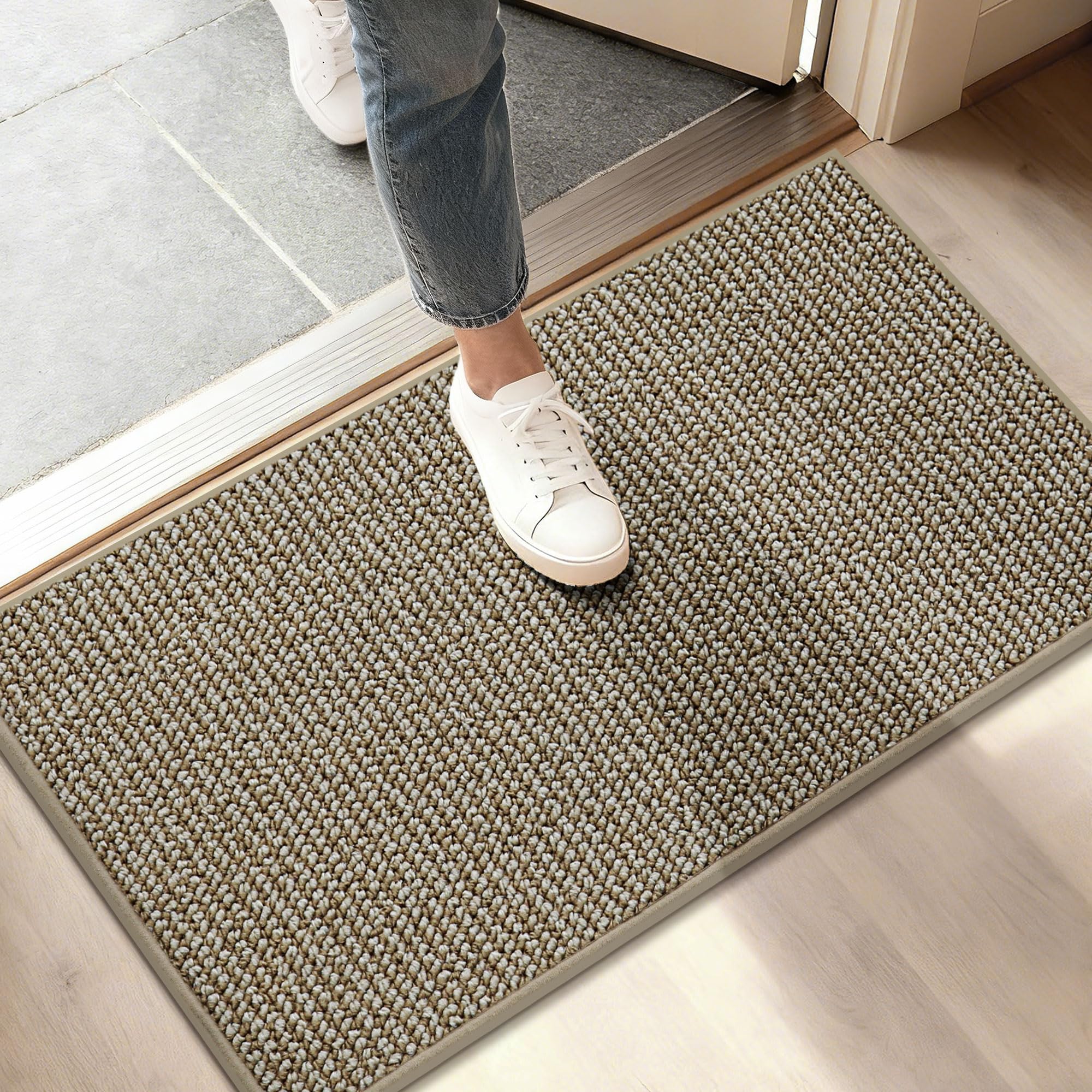 BEQHAUSE Dirt Trapper Door Mat 17" x 30", Non-Slip Doormats, Light Beige