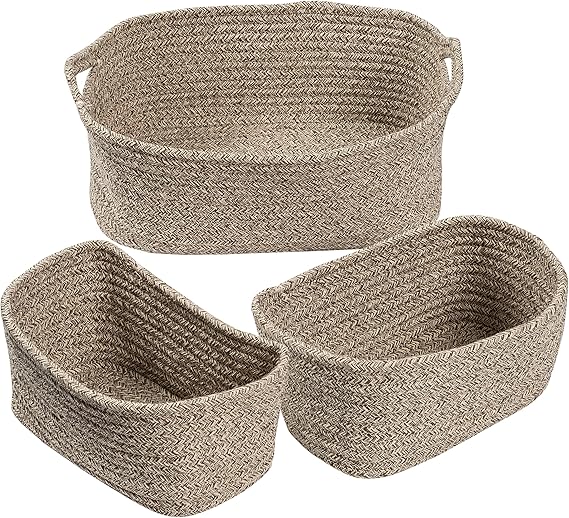 Honey-Can-Do Set of 3 Nested Cotton Baskets with Handles, Champagne STO-08462 Beige