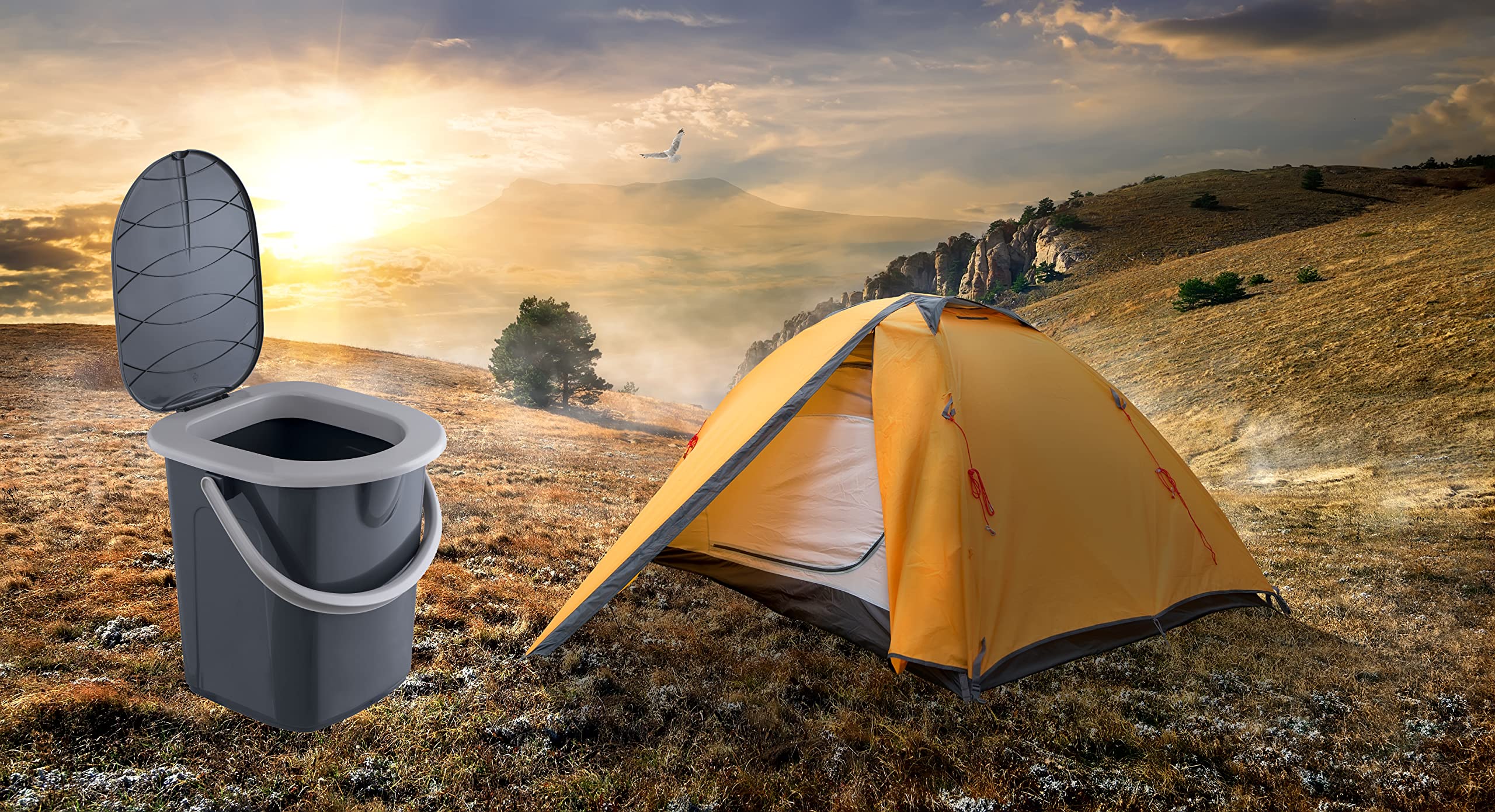 BranQ - Home Essential mobilna toaleta kempingowa z uchwytem, przenośna toaleta kempingowa w 100% z recyklingu, maksymalna nośność do 120 kg, ekologiczna antracytowa 37,5 x 34,4 x 37 cm (dł. x szer. x