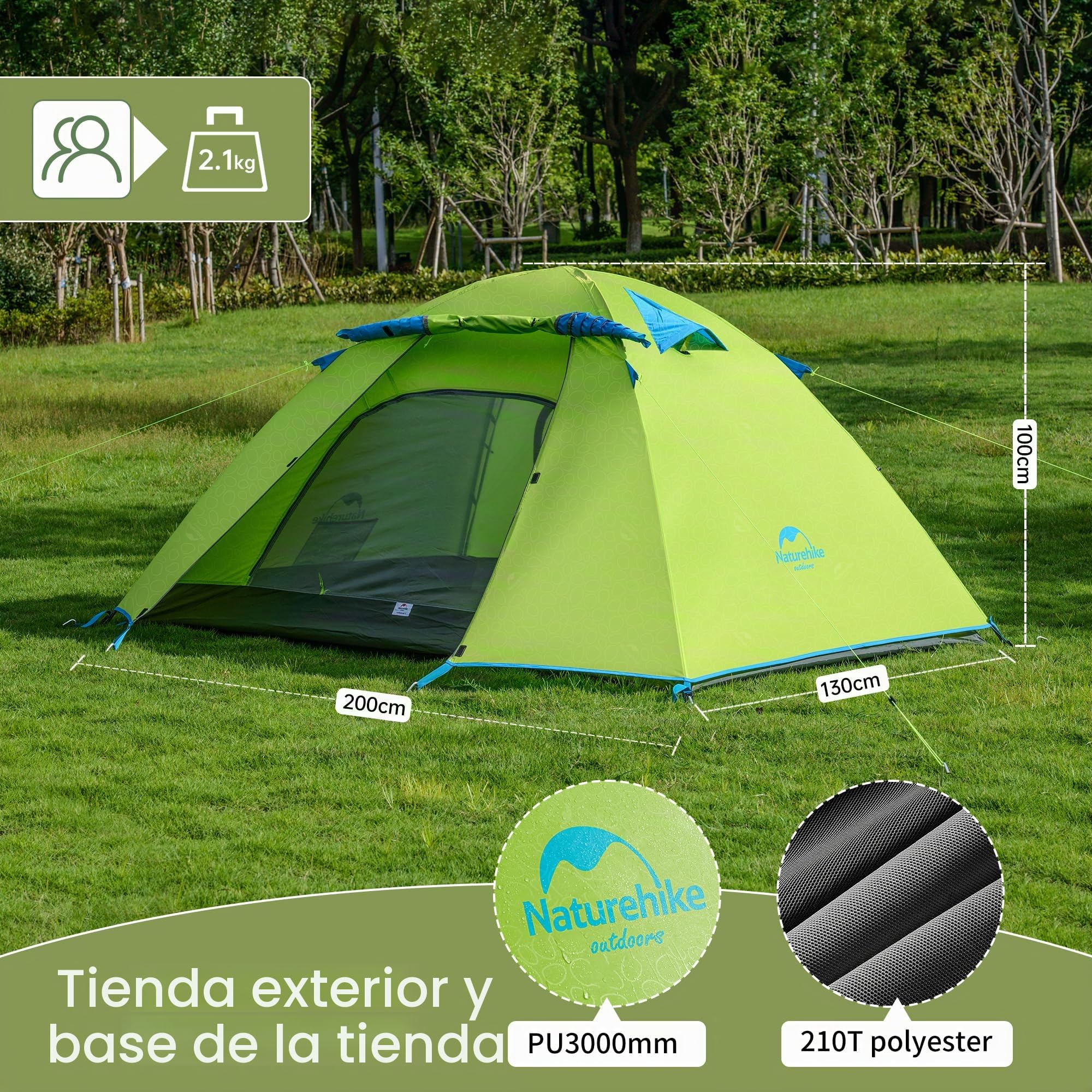 Naturehike Profi Series Tienda 2 Personas Impermeable Ultra Ligera 3-4 Estaciones PU3000mm 2.1kg Paquete Compacto Camping Montañismo Ciclismo Senderismo