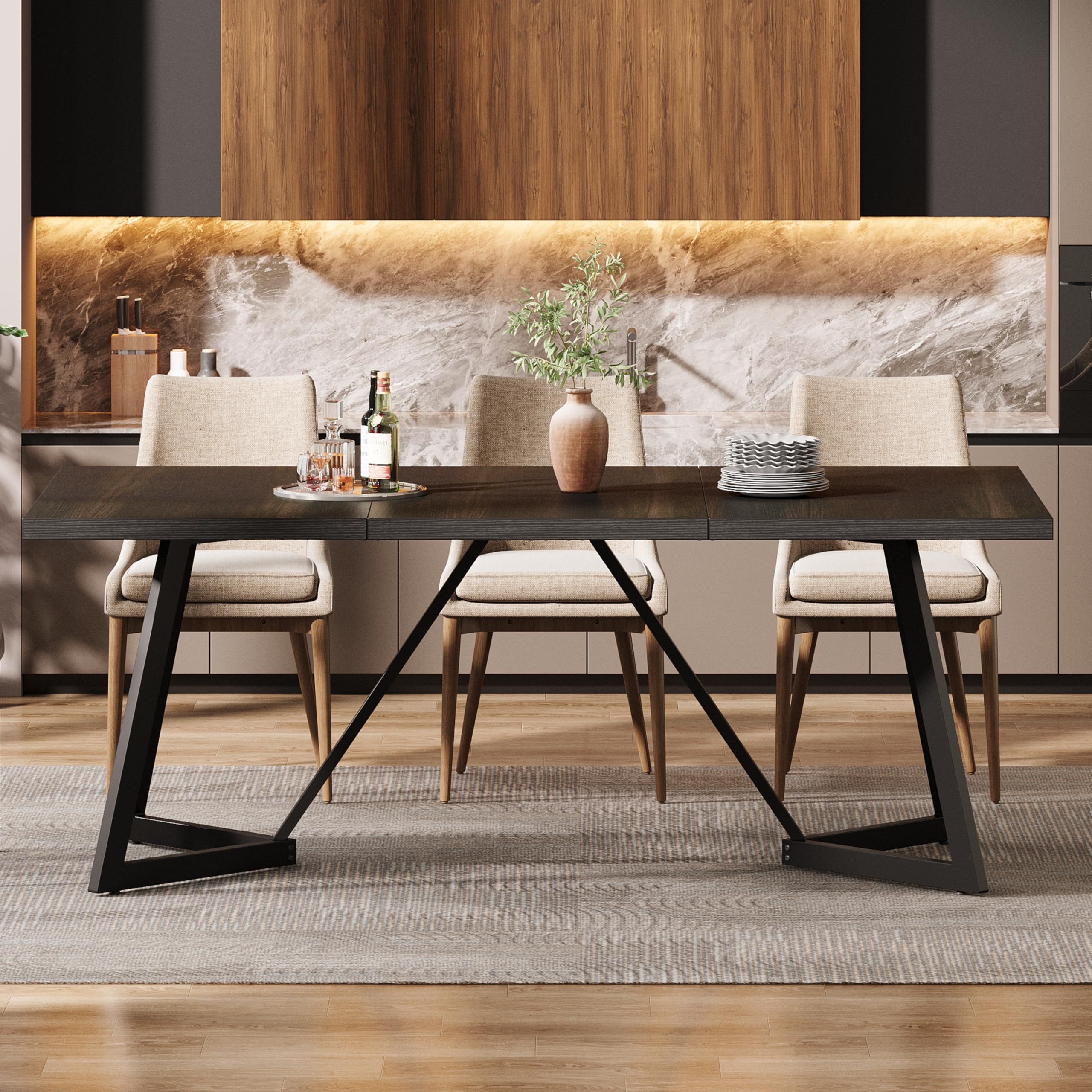 Tribesigns Tavolo da Pranzo Moderno Nero con Struttura in Metallo, Grande 180 cm per 4-6, Design Rettangolare per Cucina, Sala da Pranzo e Famiglia