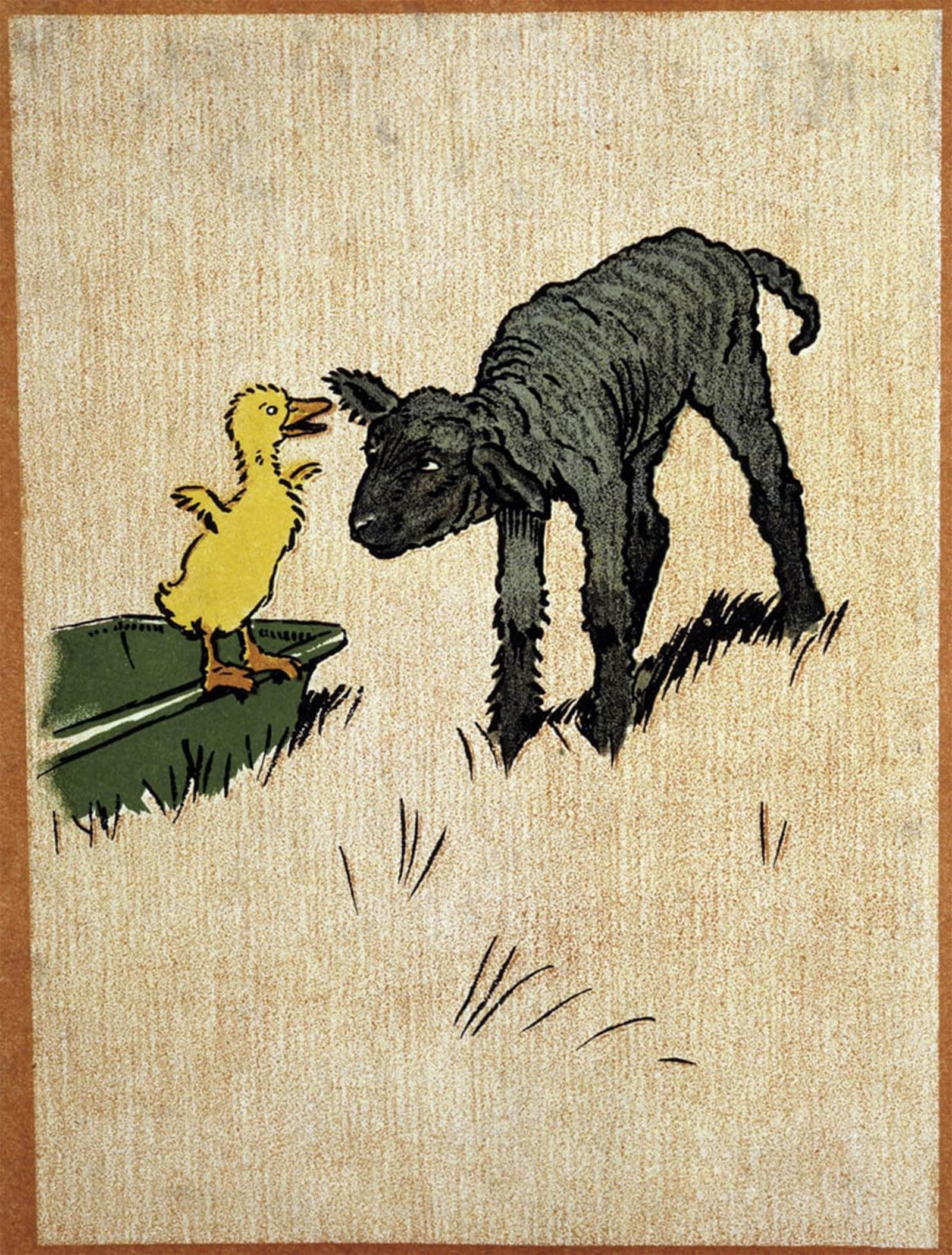 SERENDIPITP Abstract Painting Mural Print Picture Wall Decor Painting Black Lamb and Duckling Drawing by Cecil Charles Windsor Aldin Vintage Wall Artwork for Home Decor 60x90cm