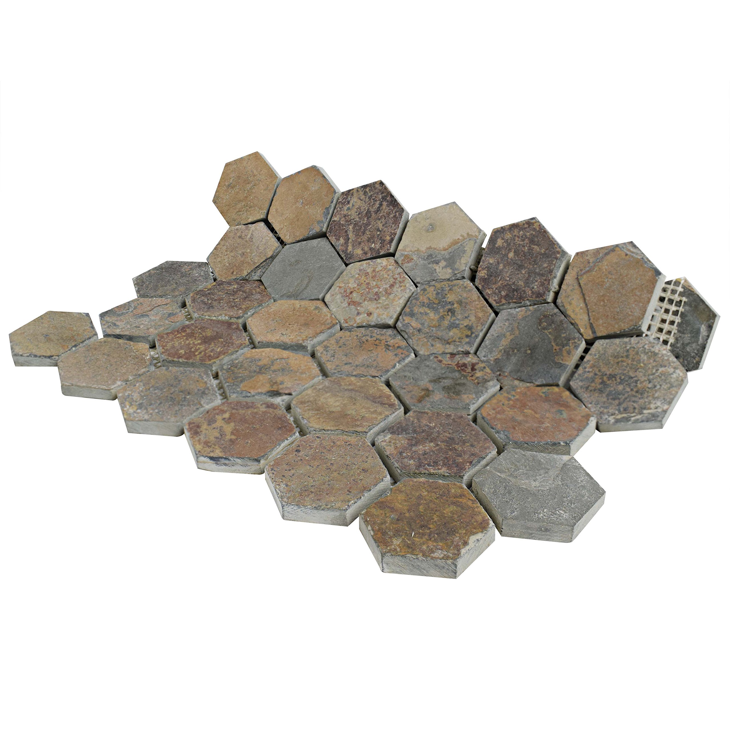 SomerTile SCRHXSM Cliff Hexagon Multi Slate Natural Stone Mosaic