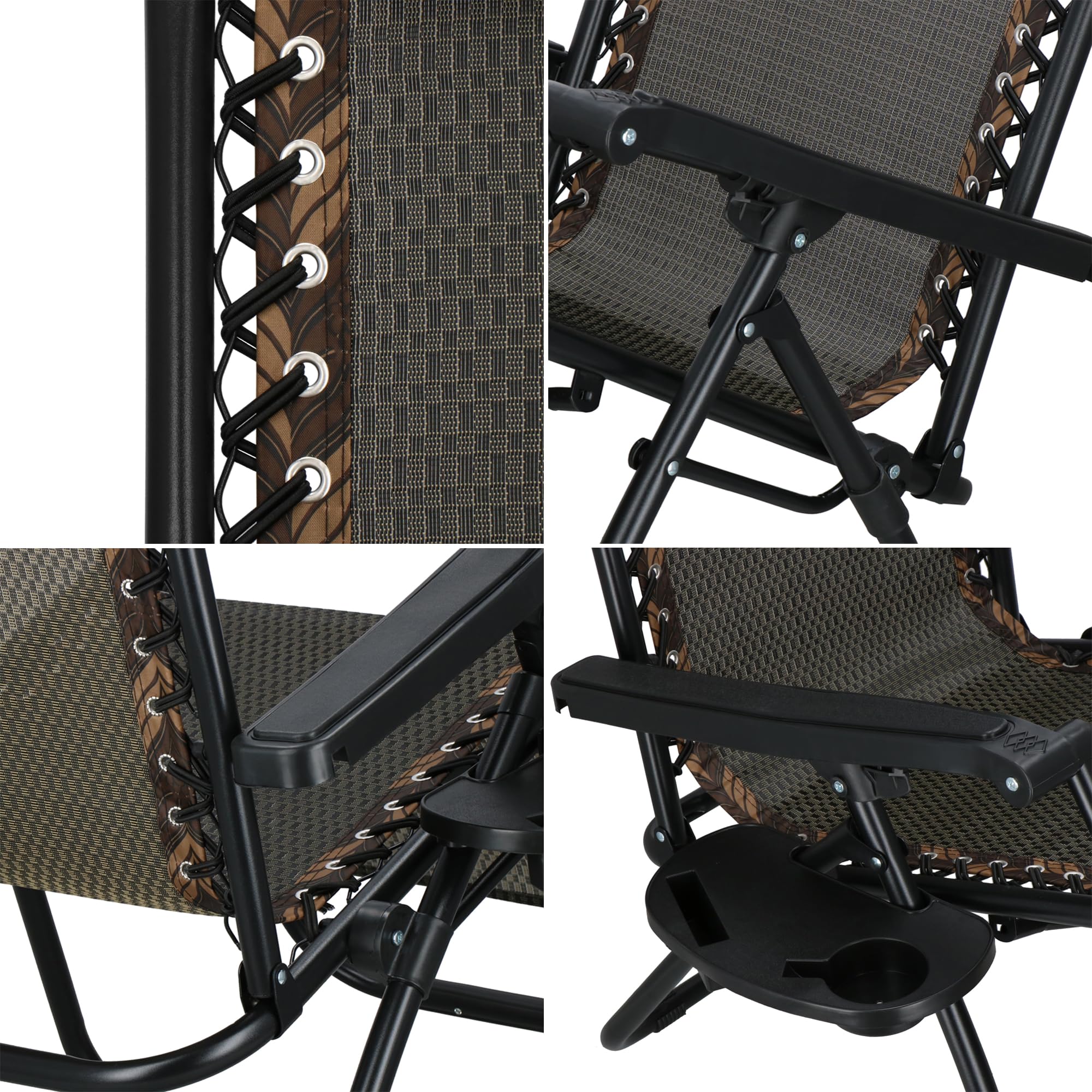 SPRINGOS Lot de 2 Chaises Longues Pliantes avec Appui-Tête – Transat de Jardin avec Accoudoirs, Porte-Gobelet et Poche Suspendue – Relaxation Extérieure pour Terrasse, Balcon et Plage