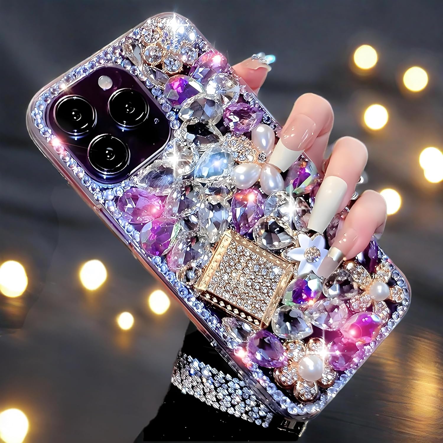 Bonitec Compatible with iPhone 13 Pro Max Case Cute Bling Glitter Diamond - Luxury Designer Girly Aesthetic Rhinestone Cover for Women, Sparkle Glam Protection - Image 2