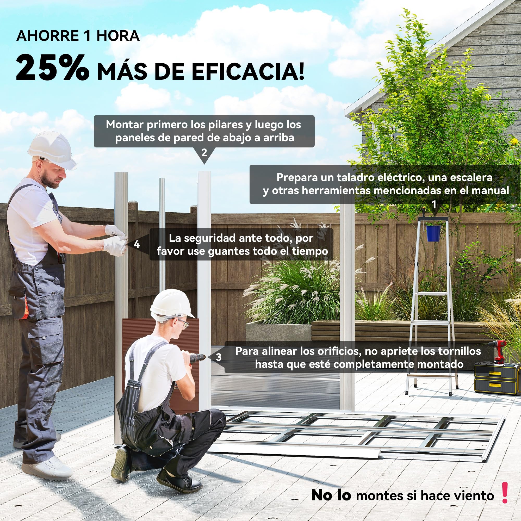 Outsunny Caseta de Jardín Exterior 4,4 m², 240x206x198 cm, Cobertizo de Jardín Exterior Metálico con Base Refuerzo (Suelo NO Incluido), Puerta Corredera con Cerradura y 4 Ventanas para Patio, Teca